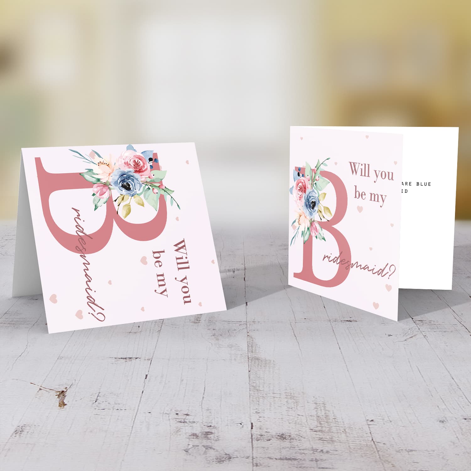 Will you be my Bridesmaid? card in English with floral pattern