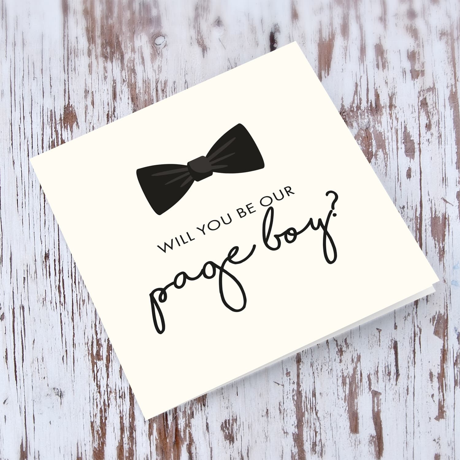 Cute bow themed will you be our page boy in English