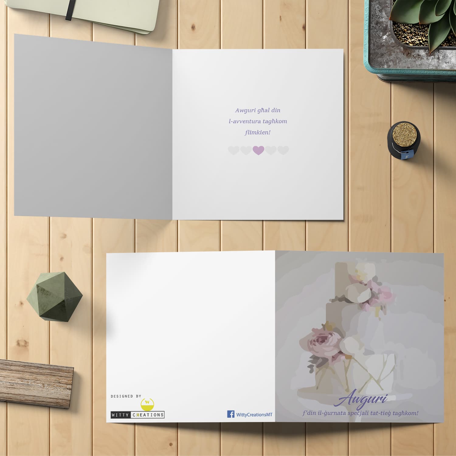 Cake themed wedding card in Maltese