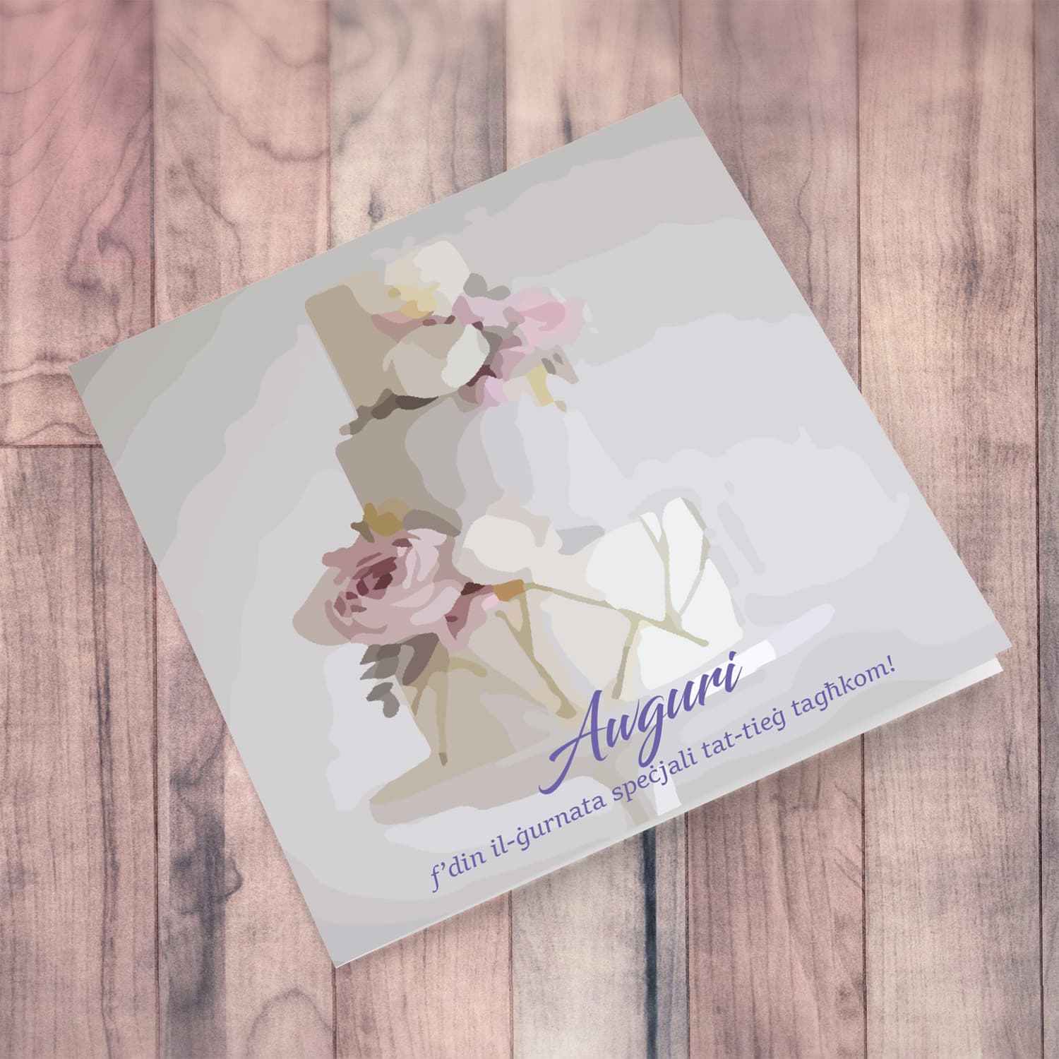 Cake themed wedding card in Maltese