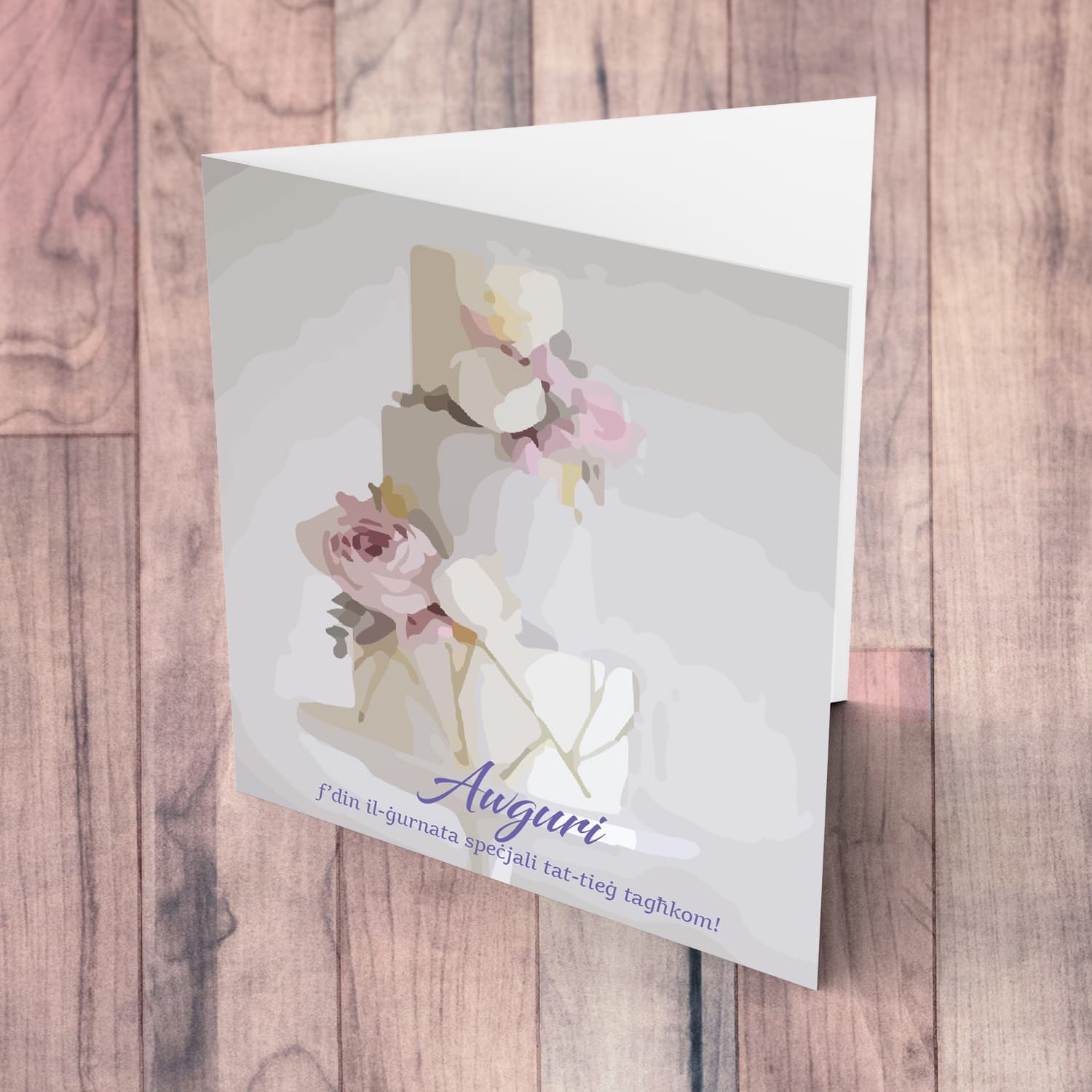 Cake themed wedding card in Maltese