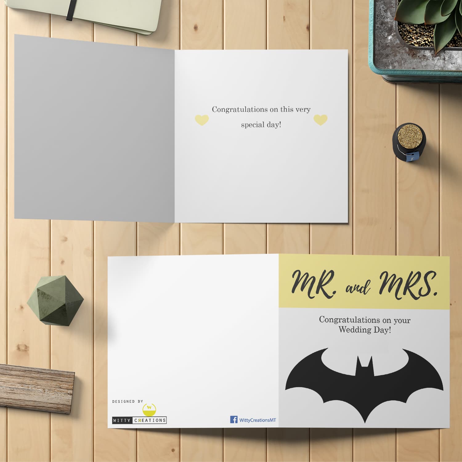 Batman themed wedding card in English