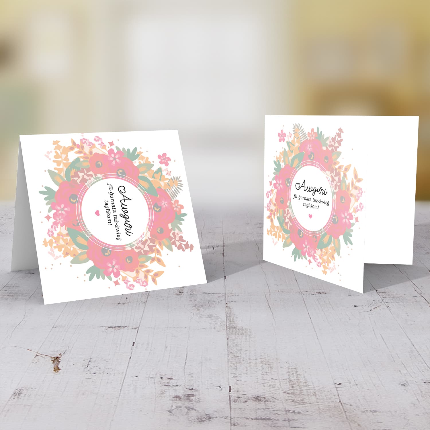 Red floral wedding card in Maltese