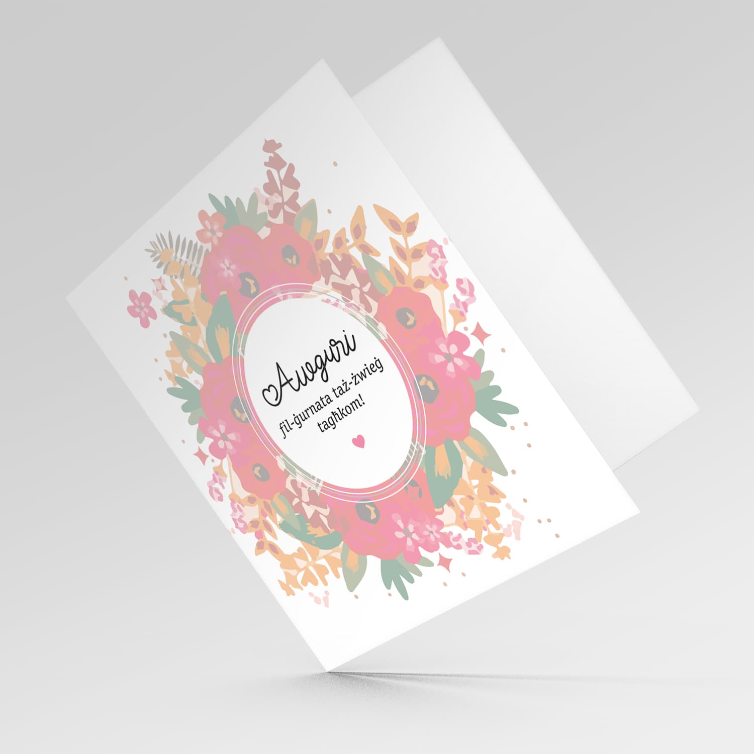 Red floral wedding card in Maltese