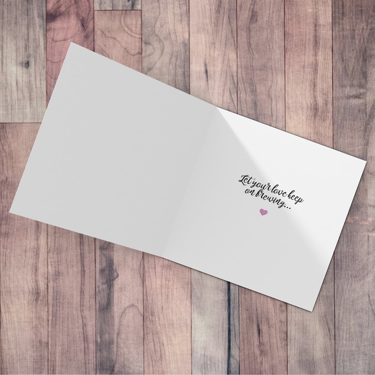 Cup themed wedding / engagement card with scattered hearts in English 