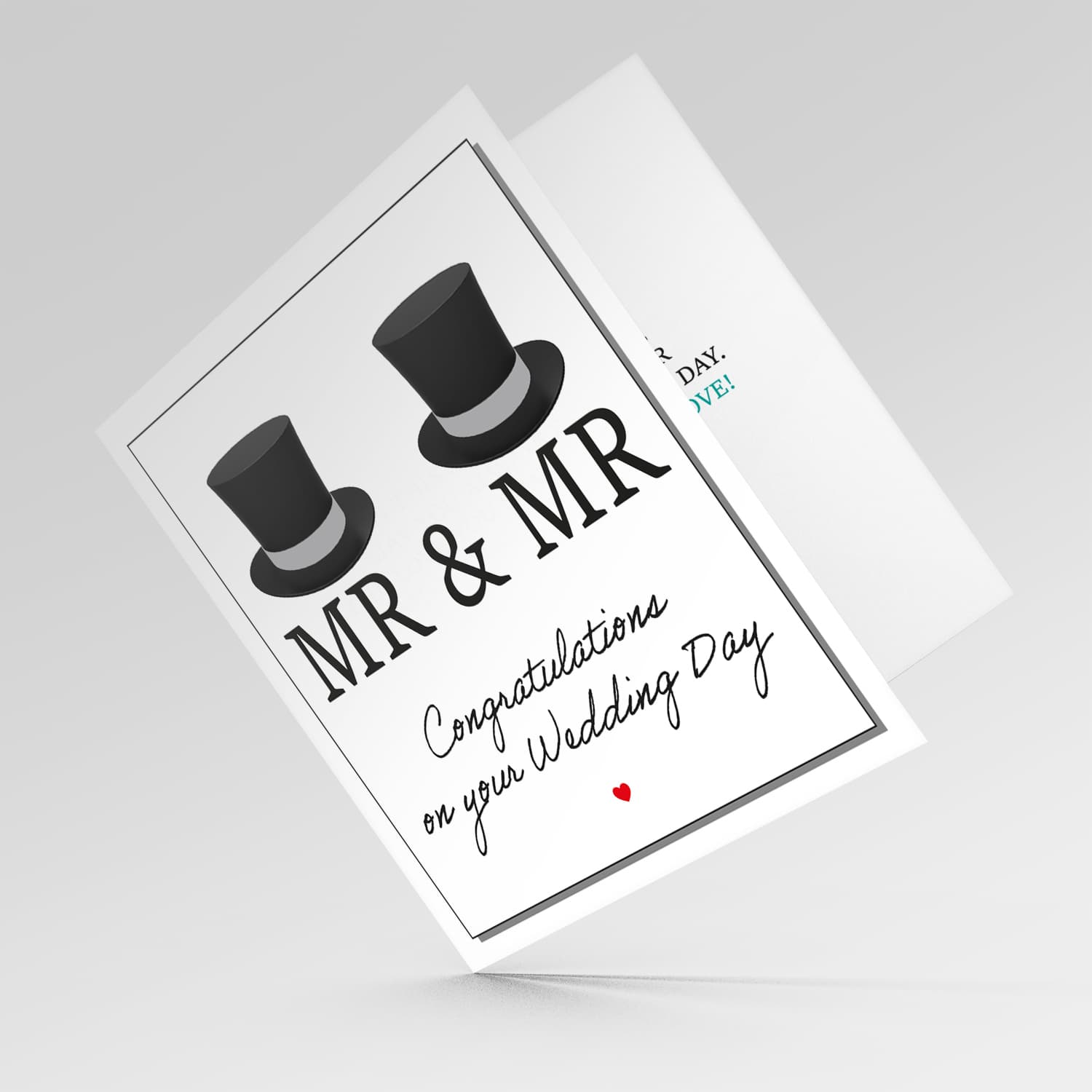 Same sex marriage (Male) wedding card with two hats in English