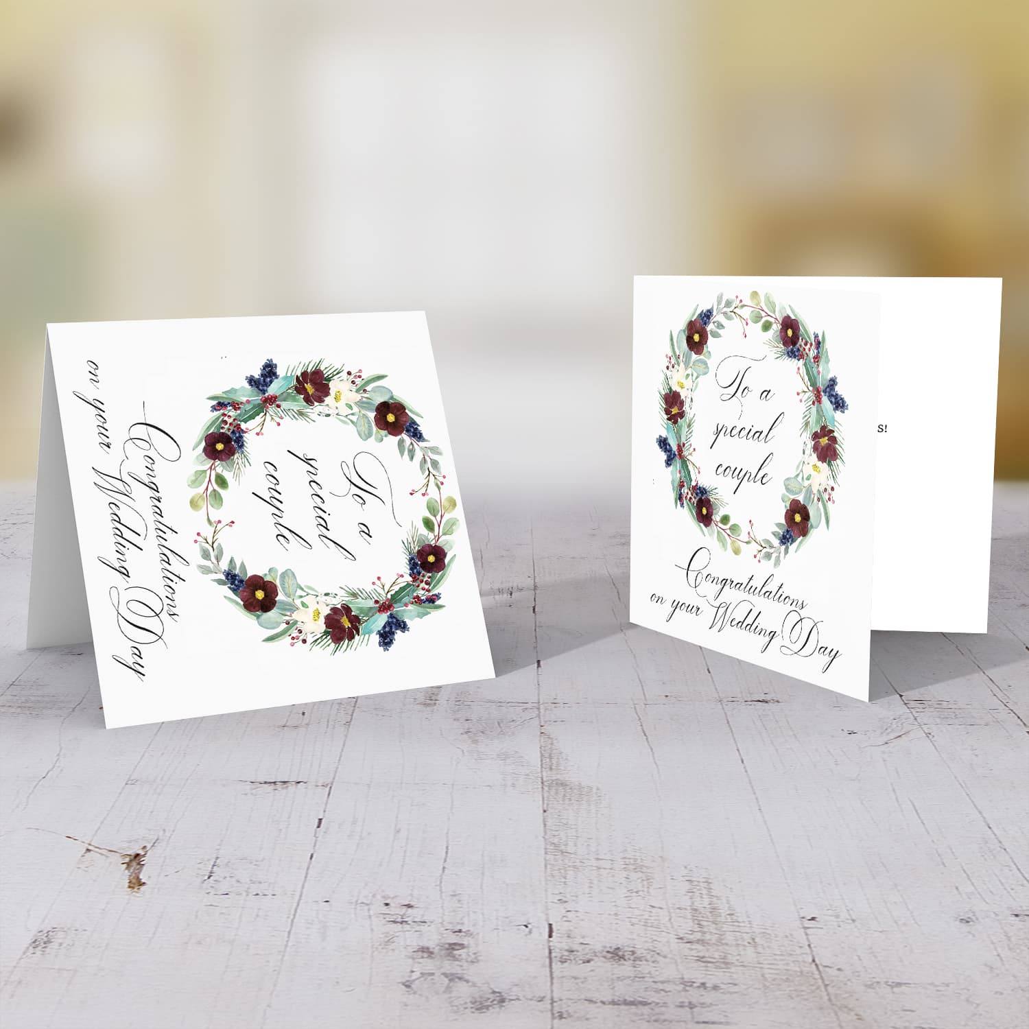 Floral wreath wedding card to a special couple in English