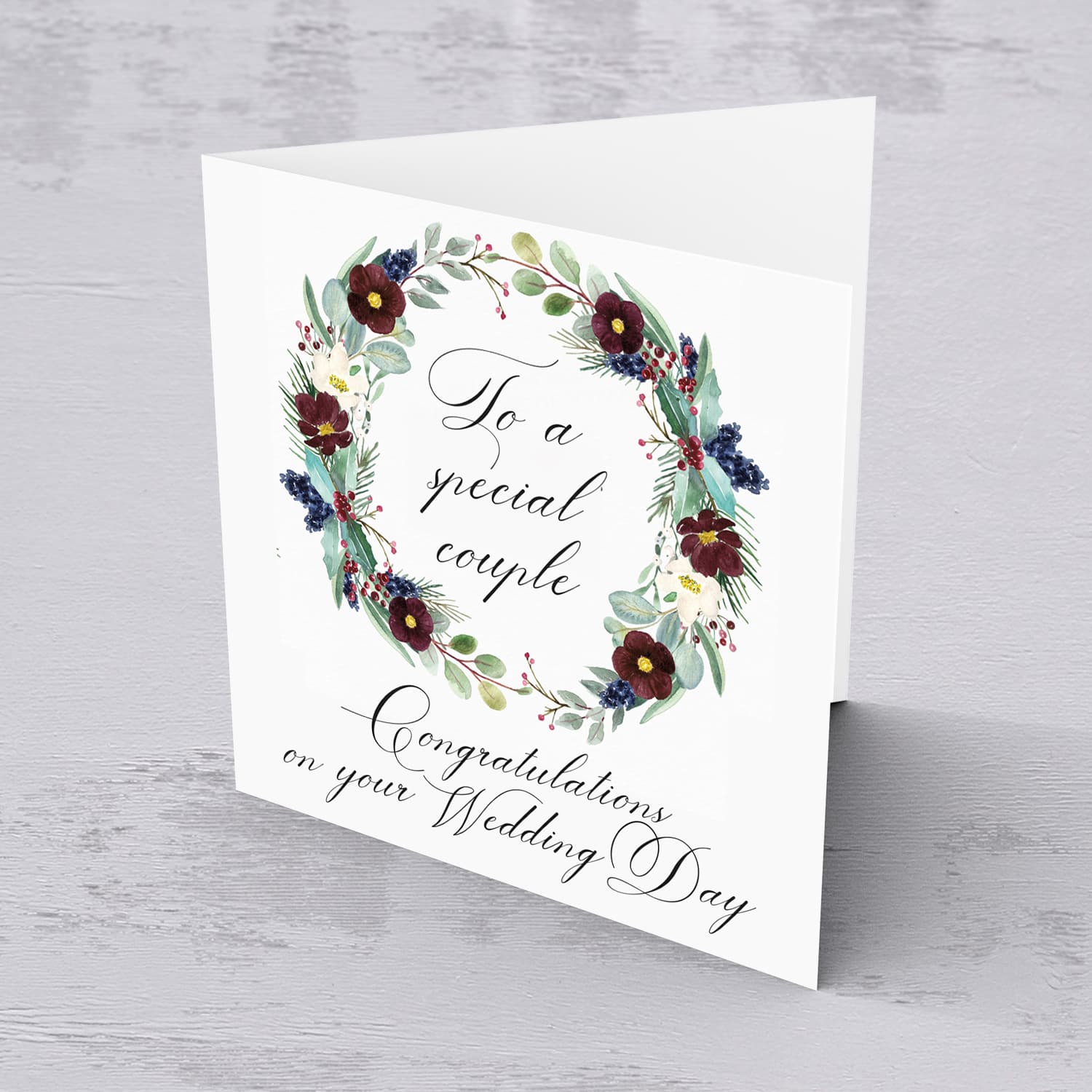 Floral wreath wedding card to a special couple in English
