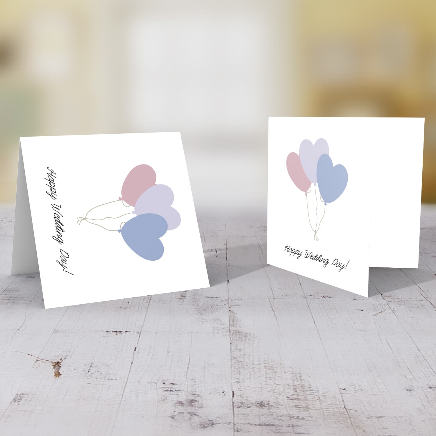Balloon themed wedding card in pastel colours in English