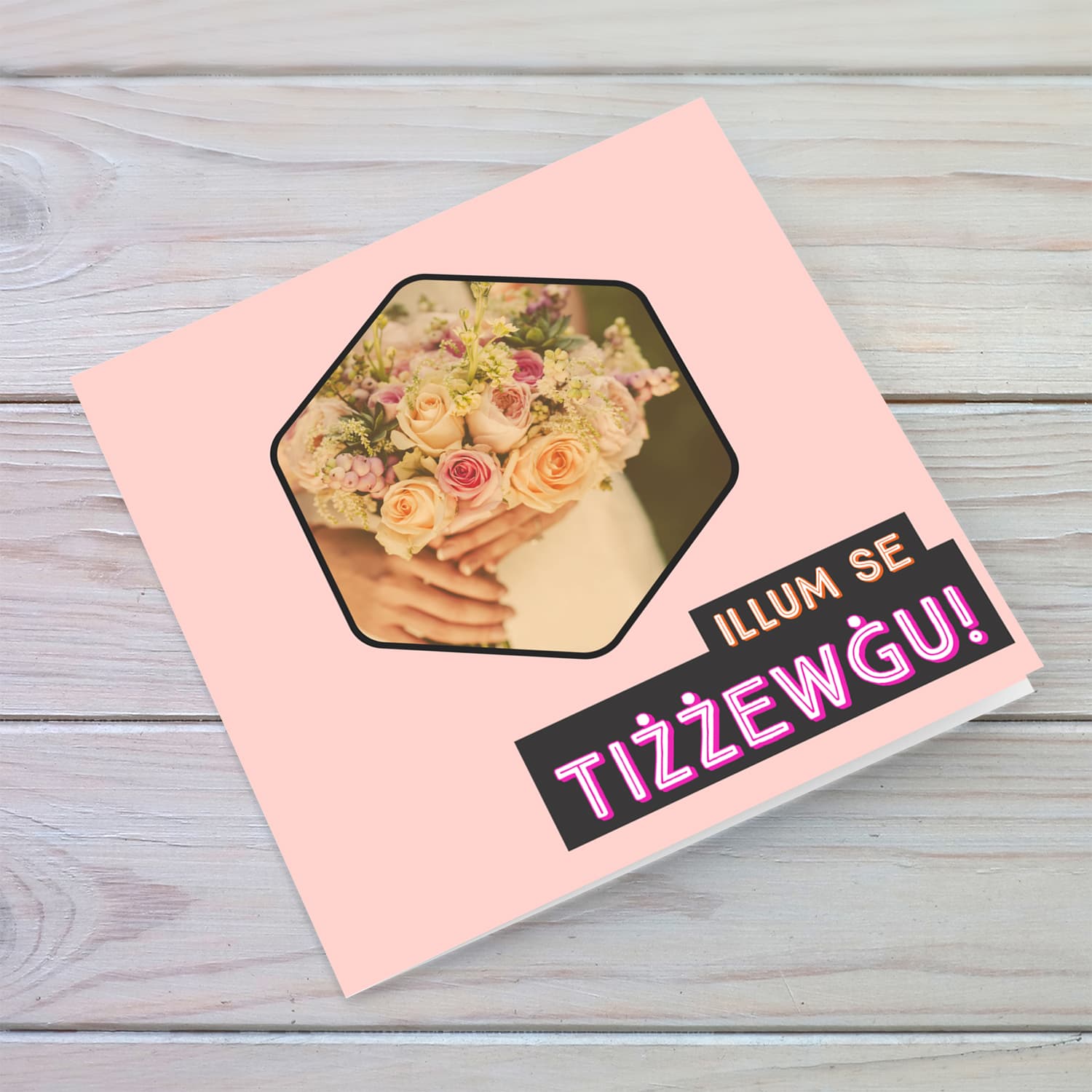 It's your wedding day card with flower bouquet in Maltese