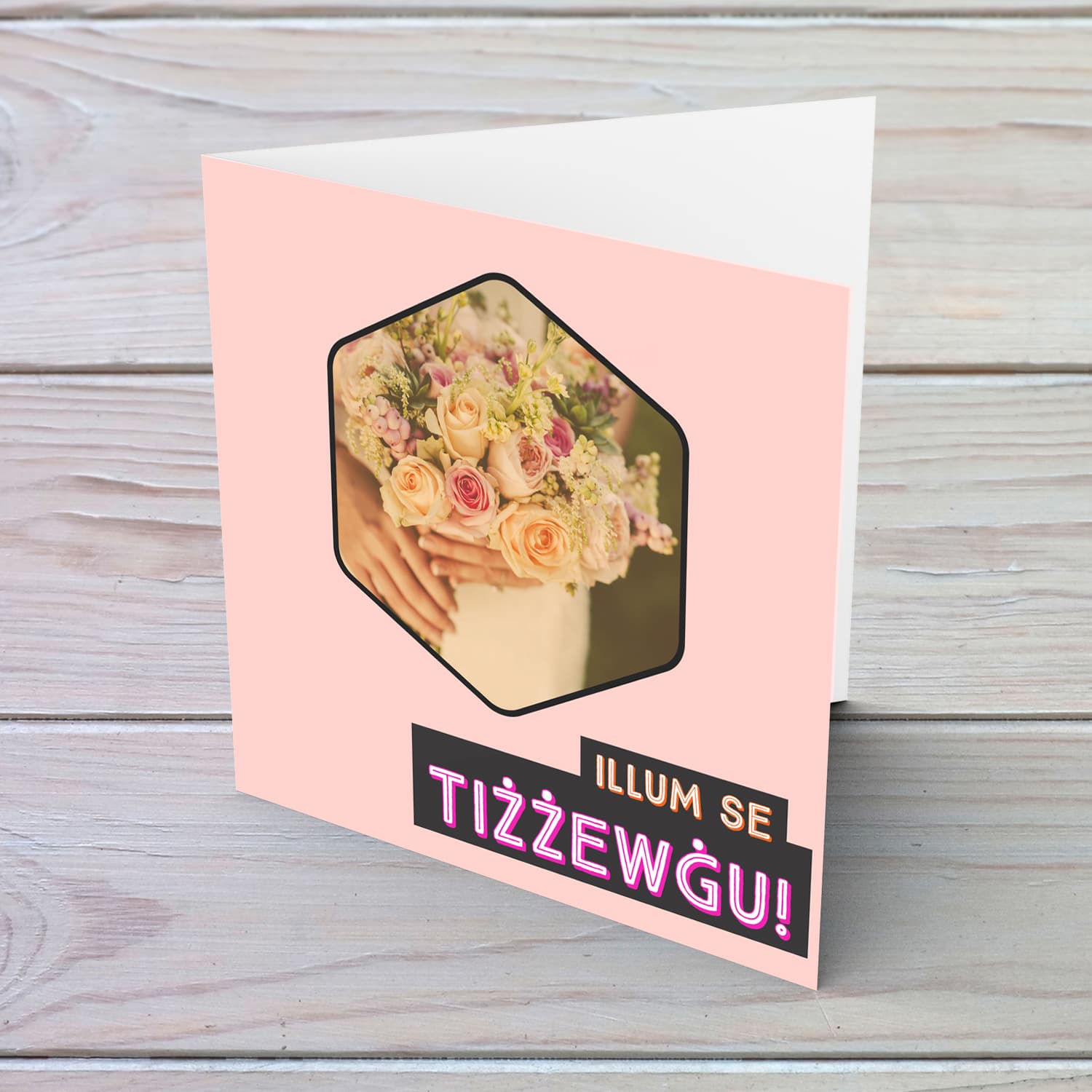 It's your wedding day card with flower bouquet in Maltese