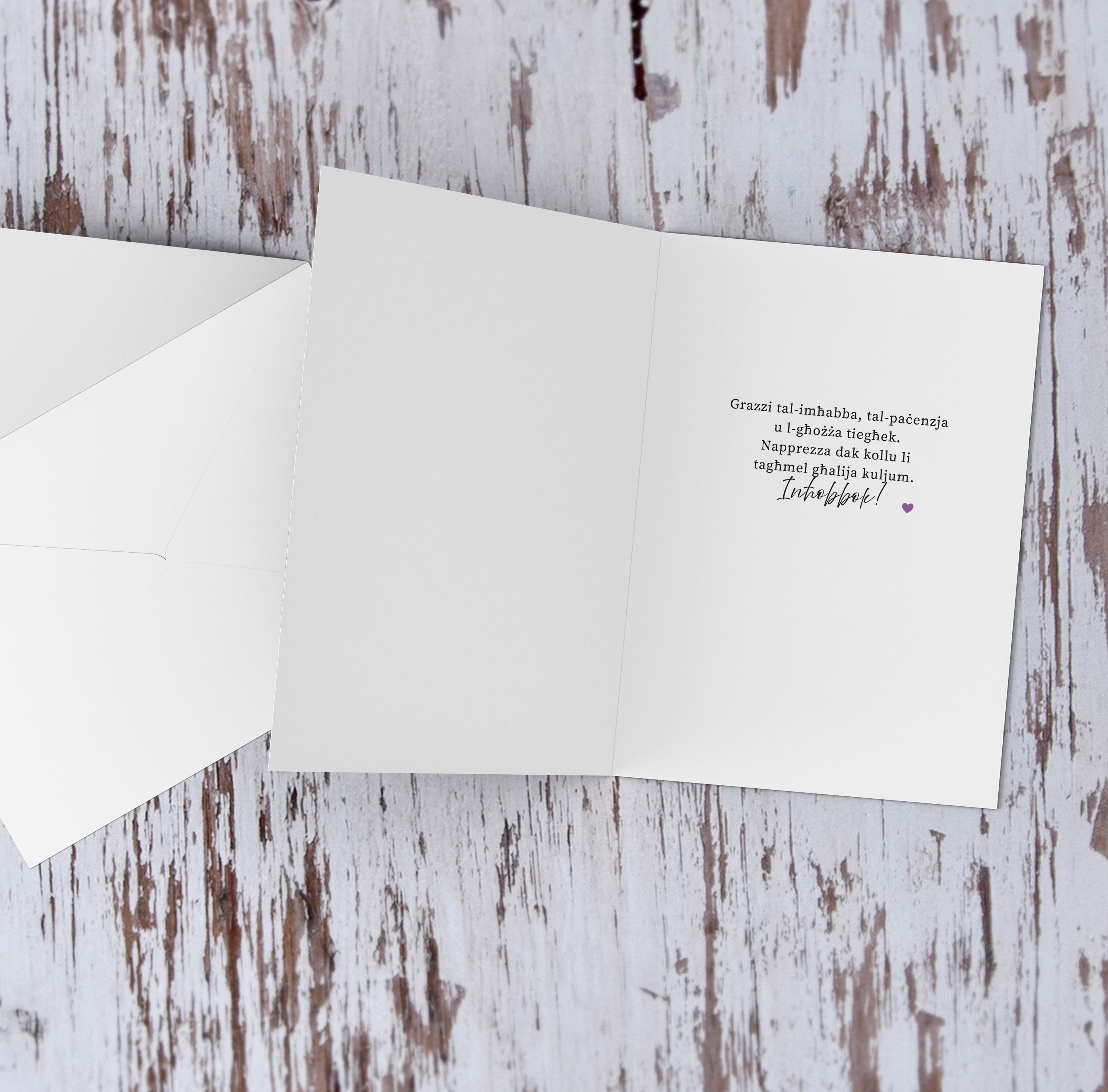 A purple themed orchid Mother's Day card in Maltese
