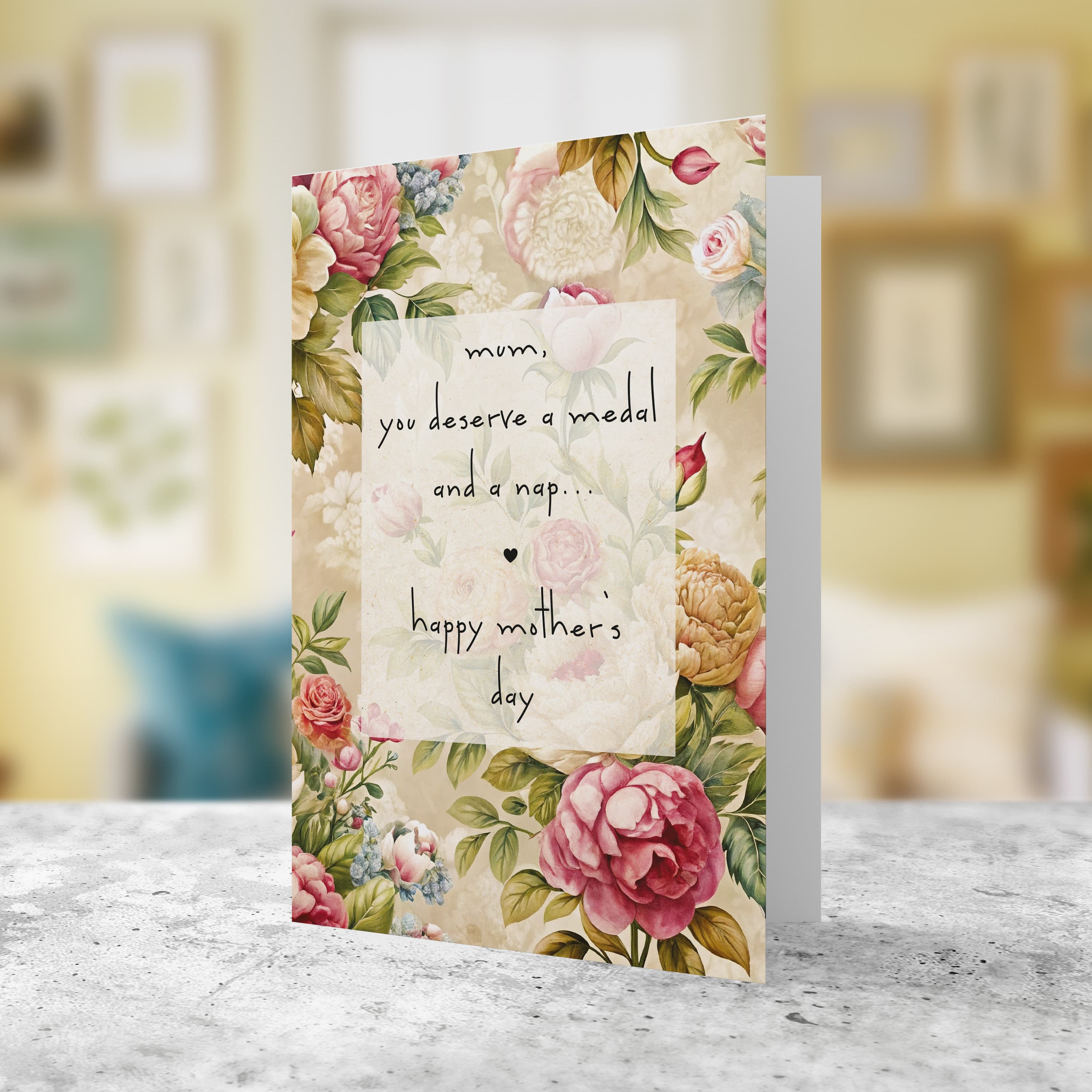 A beautiful floral Mother's day card featuring a funny message in English 