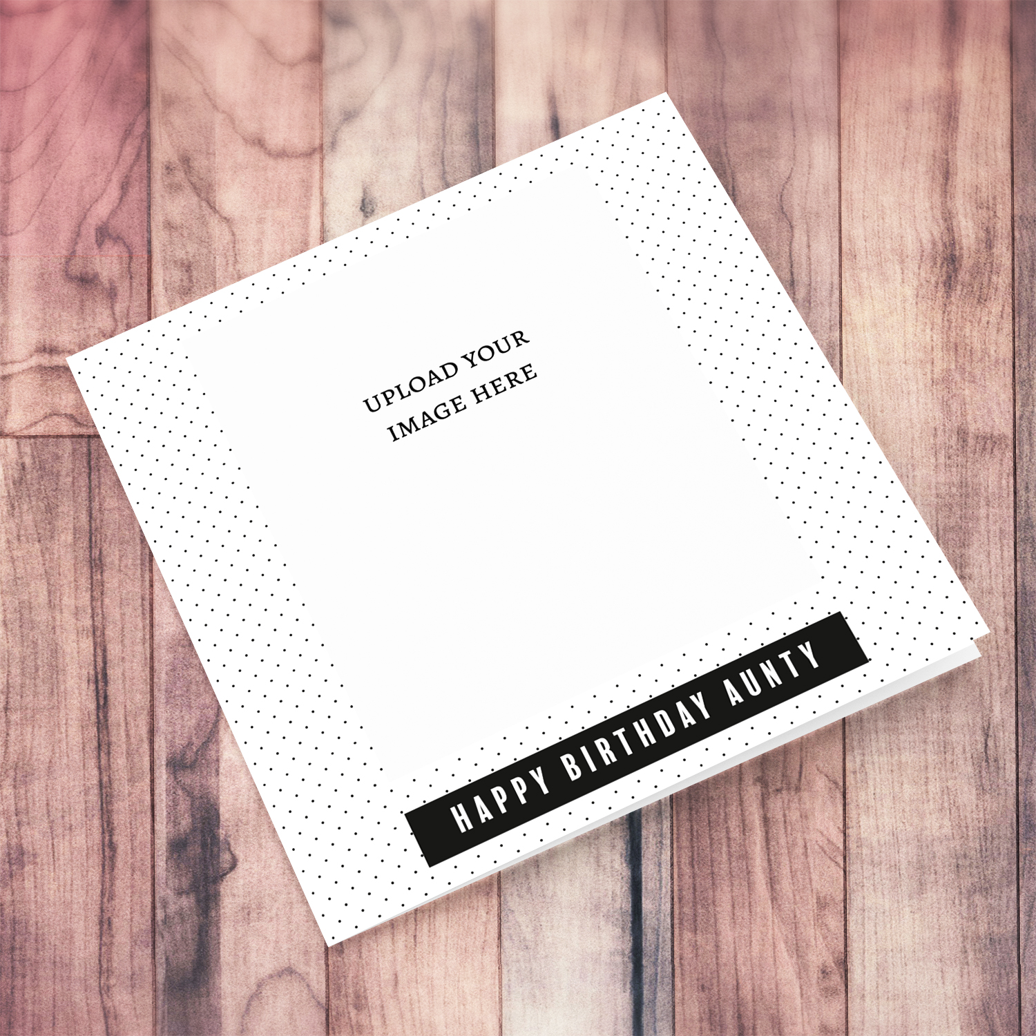Monochrome photo birthday card for Aunty in plain spotted background and black touch & white text in English