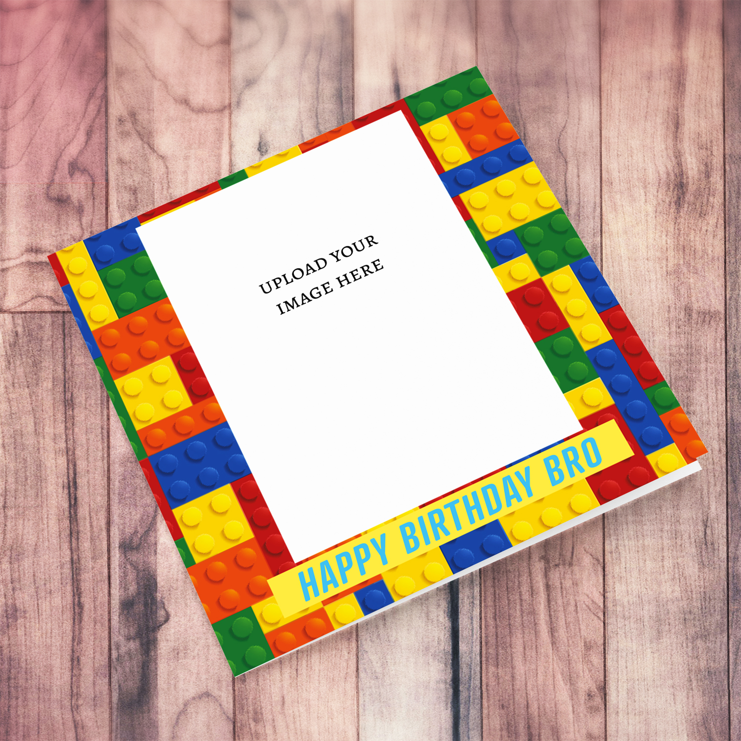 Colourful blocks themed photo birthday card for Brother in English