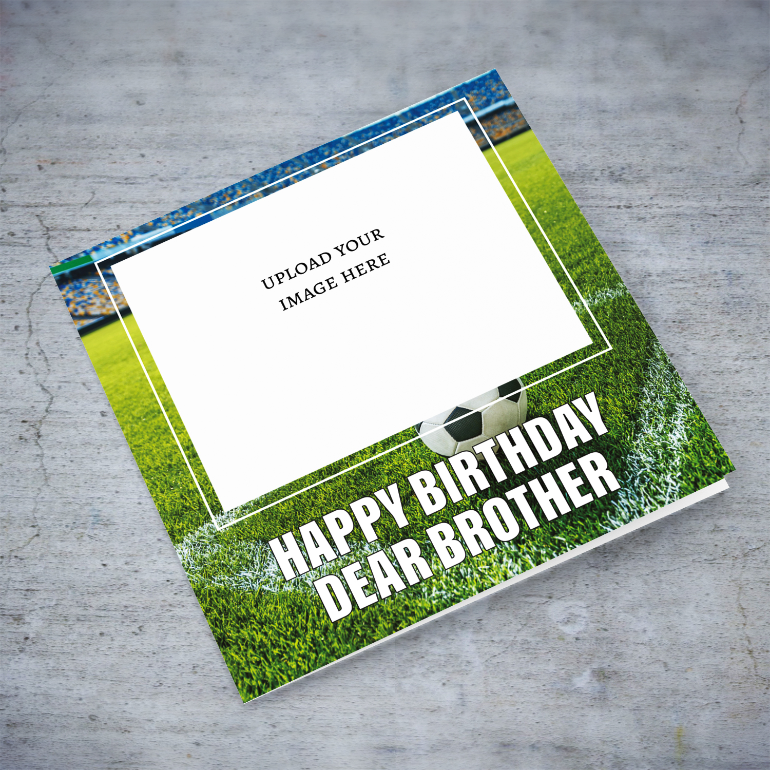 Football ground themed photo birthday card for brother in English