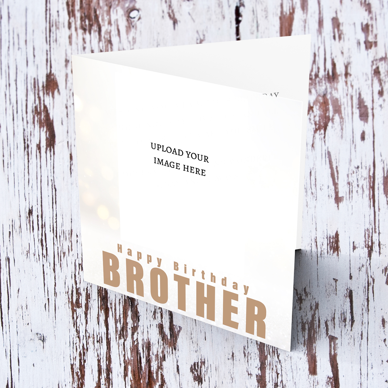 A photo birthday card for brother in a light background with bokeh effect in English