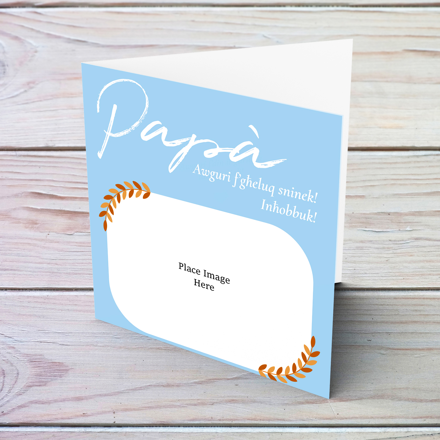 Photo birthday card for dad in light blue background in Maltese