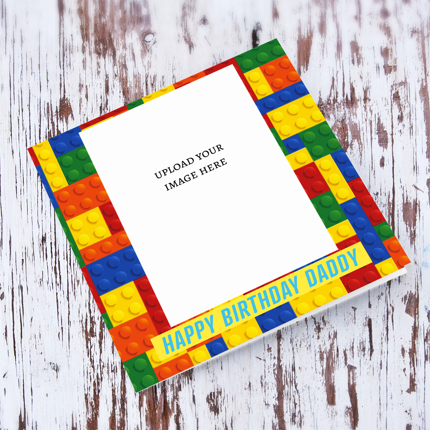 Colourful blocks themed photo birthday card for Daddy in English