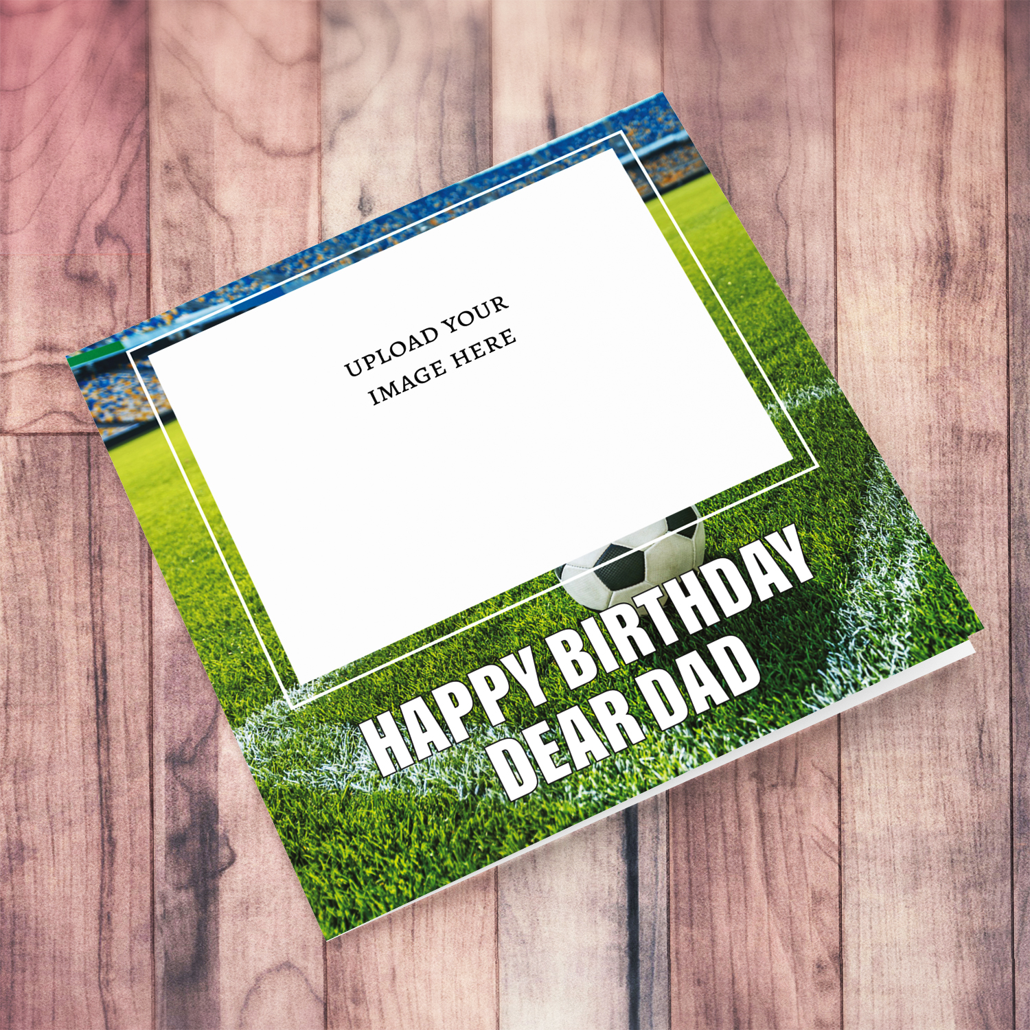 Football ground themed photo birthday card for dad in English