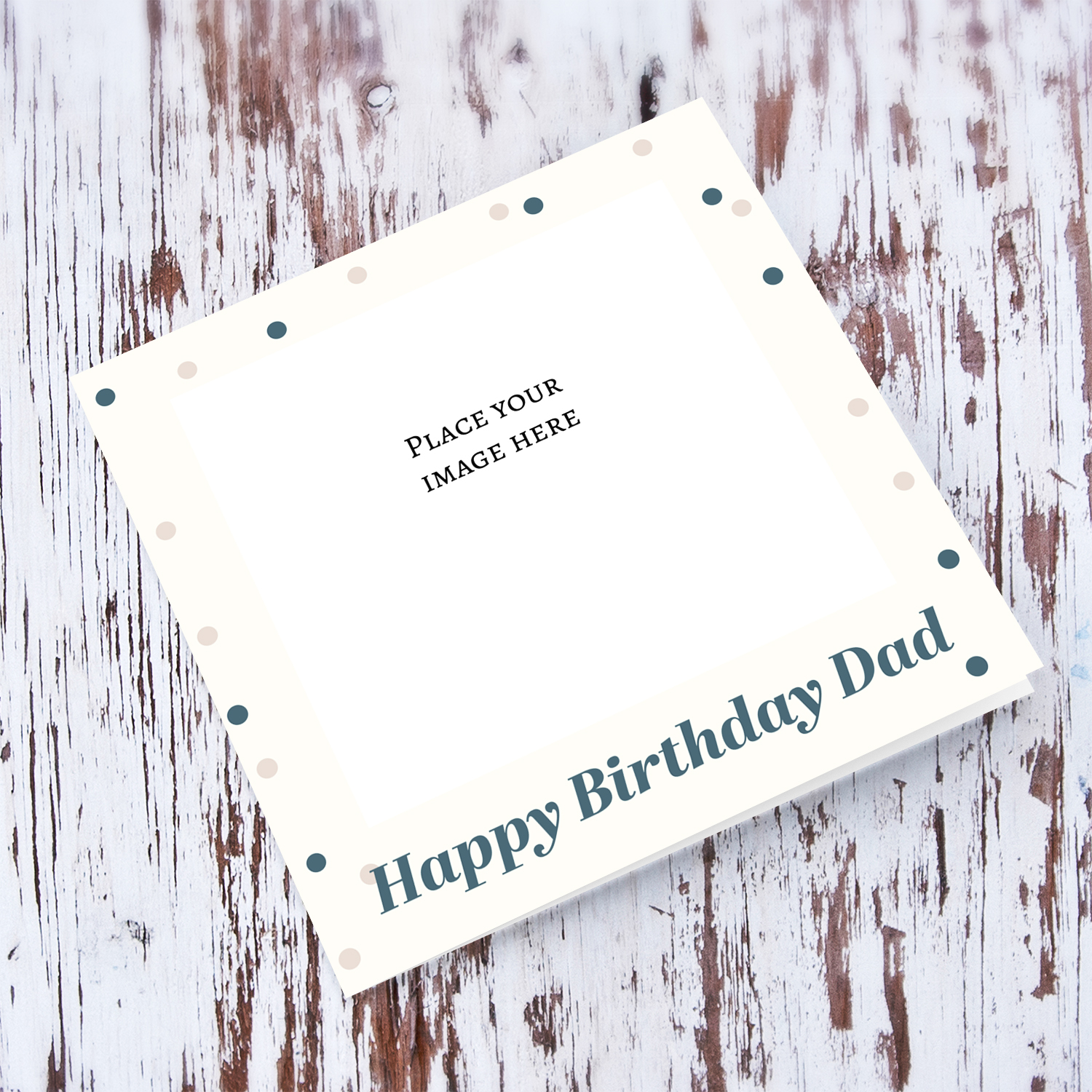Photo birthday card for dad in cream coloured background and scattered dots in English