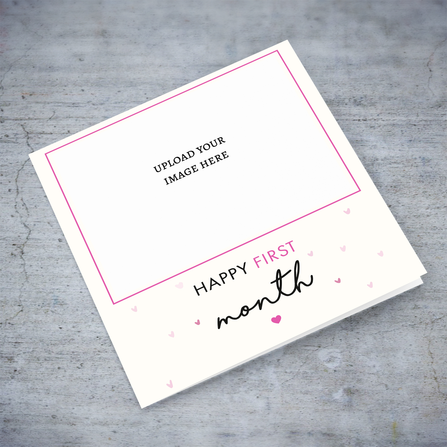 Celebrating baby's first month photo card with pink hearts in English (blank message)