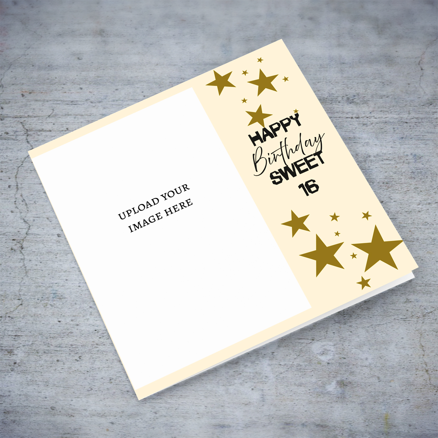 A beautiful photo birthday card for a girl's sweet 16 birthday in a light background and scatterd stars in English