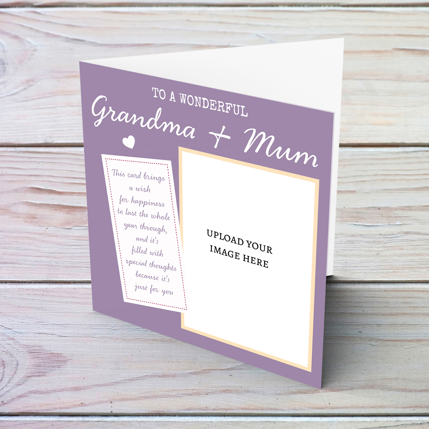 Photo birthday card for Grandma & Mum with a special message, in purple background (English)