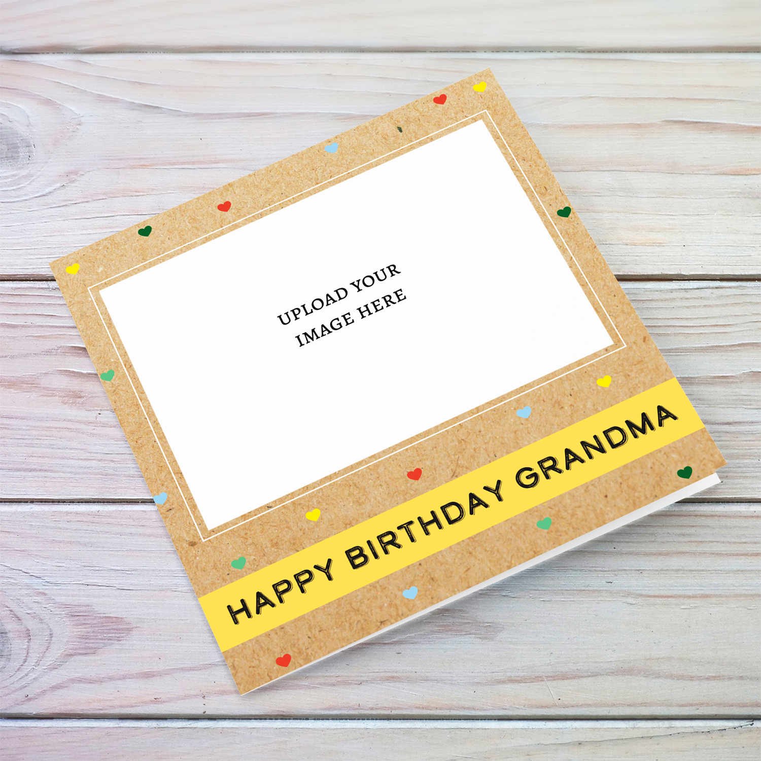 Photo birthday card for Grandma with colourful scattered hearts in English