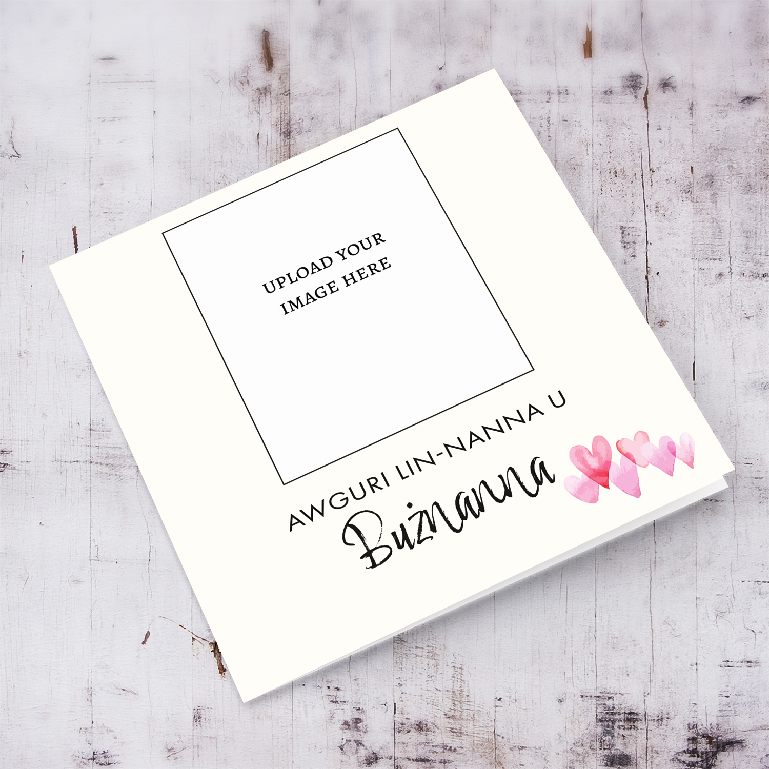 A minimalist photo birthday card for Grandma & Great Grandma with a pink heart detail in Maltese