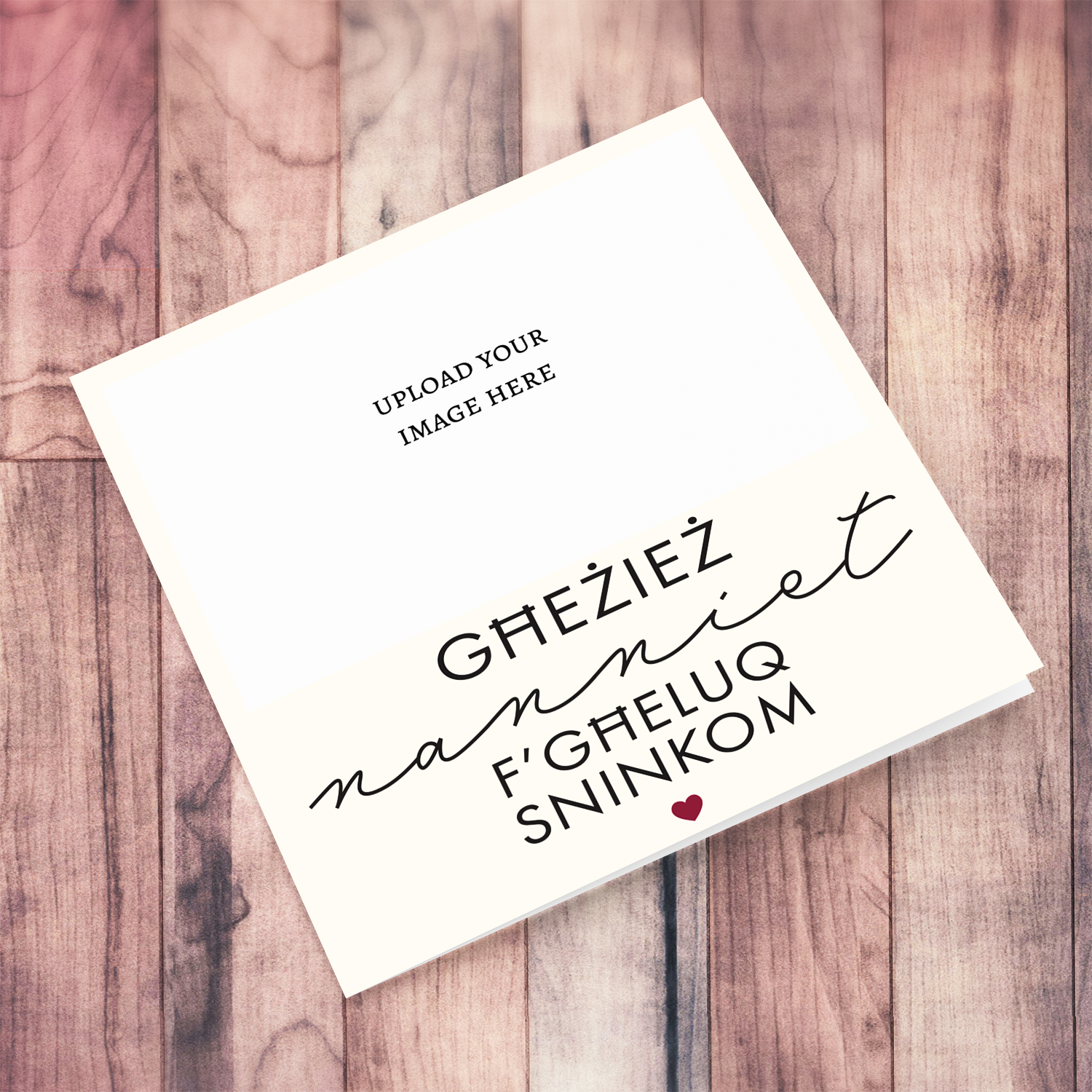 Minimalist photo birthday card for grandparents featuring a red heart in Maltese