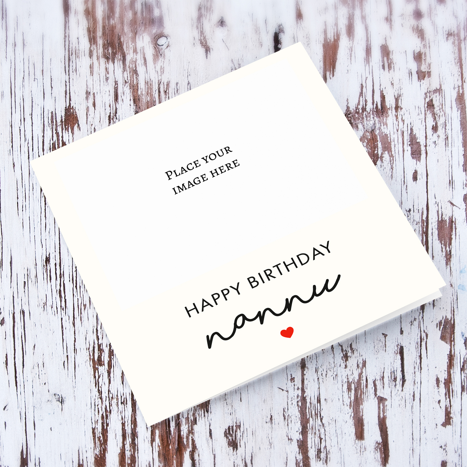 Minimalist photo birthday card for Nannu with cream background and red heart in English