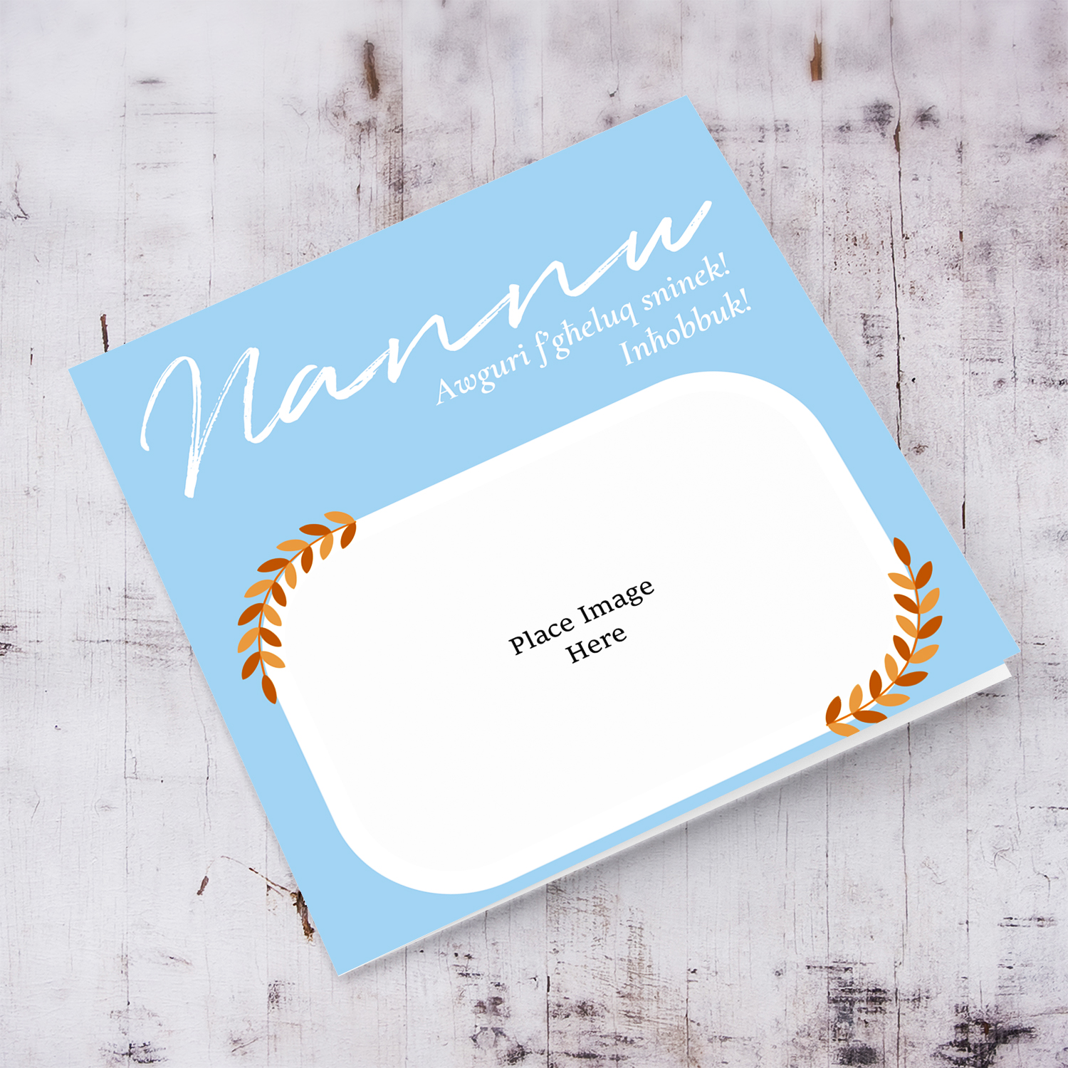 Photo birthday card for Nannu in light blue background in Maltese