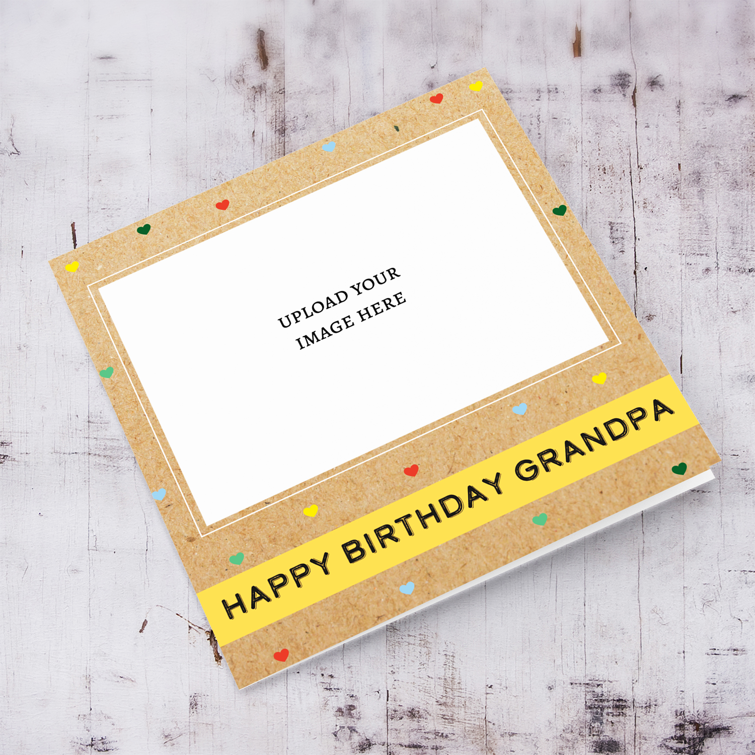 Photo birthday card for Grandpa with colourful scattered hearts in English