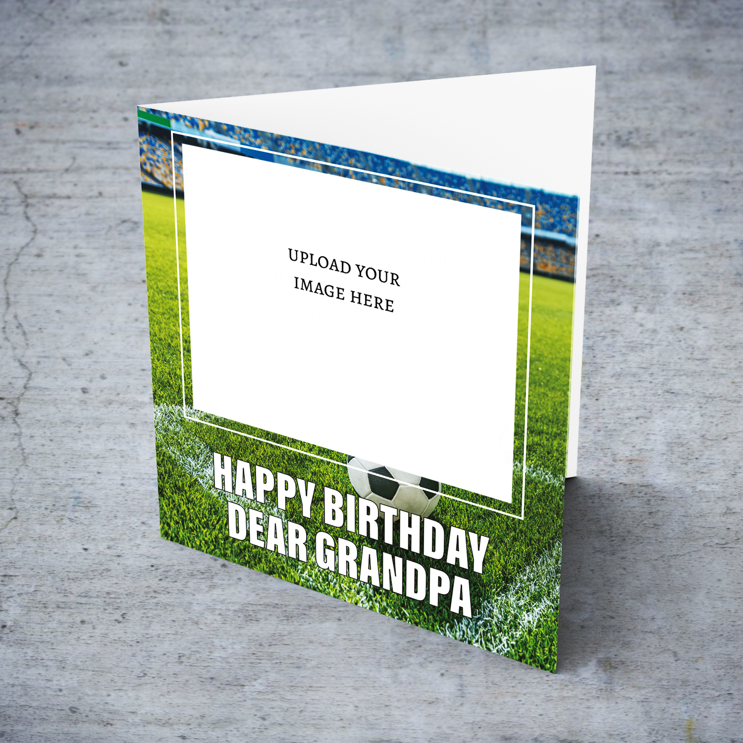 Football ground themed photo birthday card for Grandpa in English