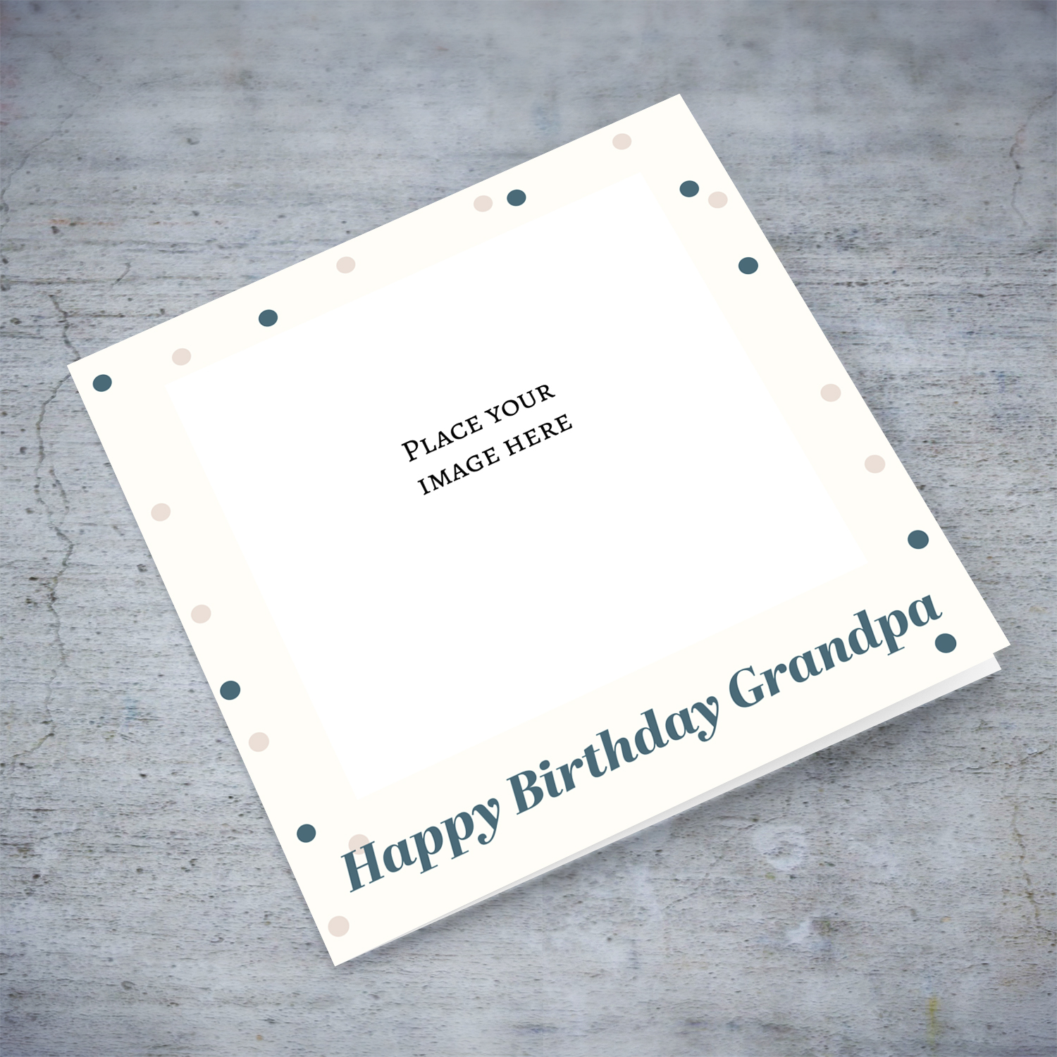 Photo birthday card for grandpa in light cream coloured background and scattered dots in English