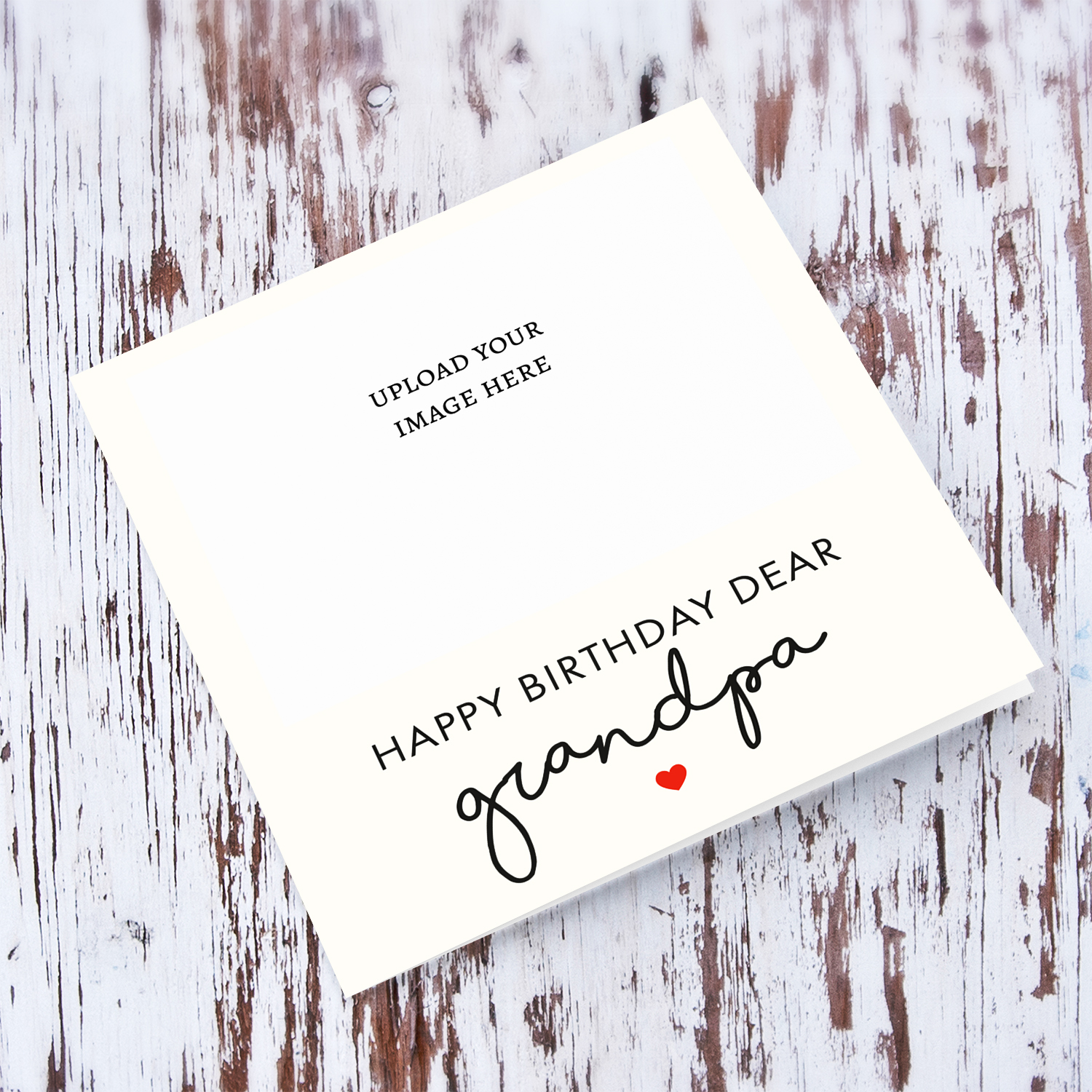 Minimalist photo birthday card for grandpa with cream background and red heart in English