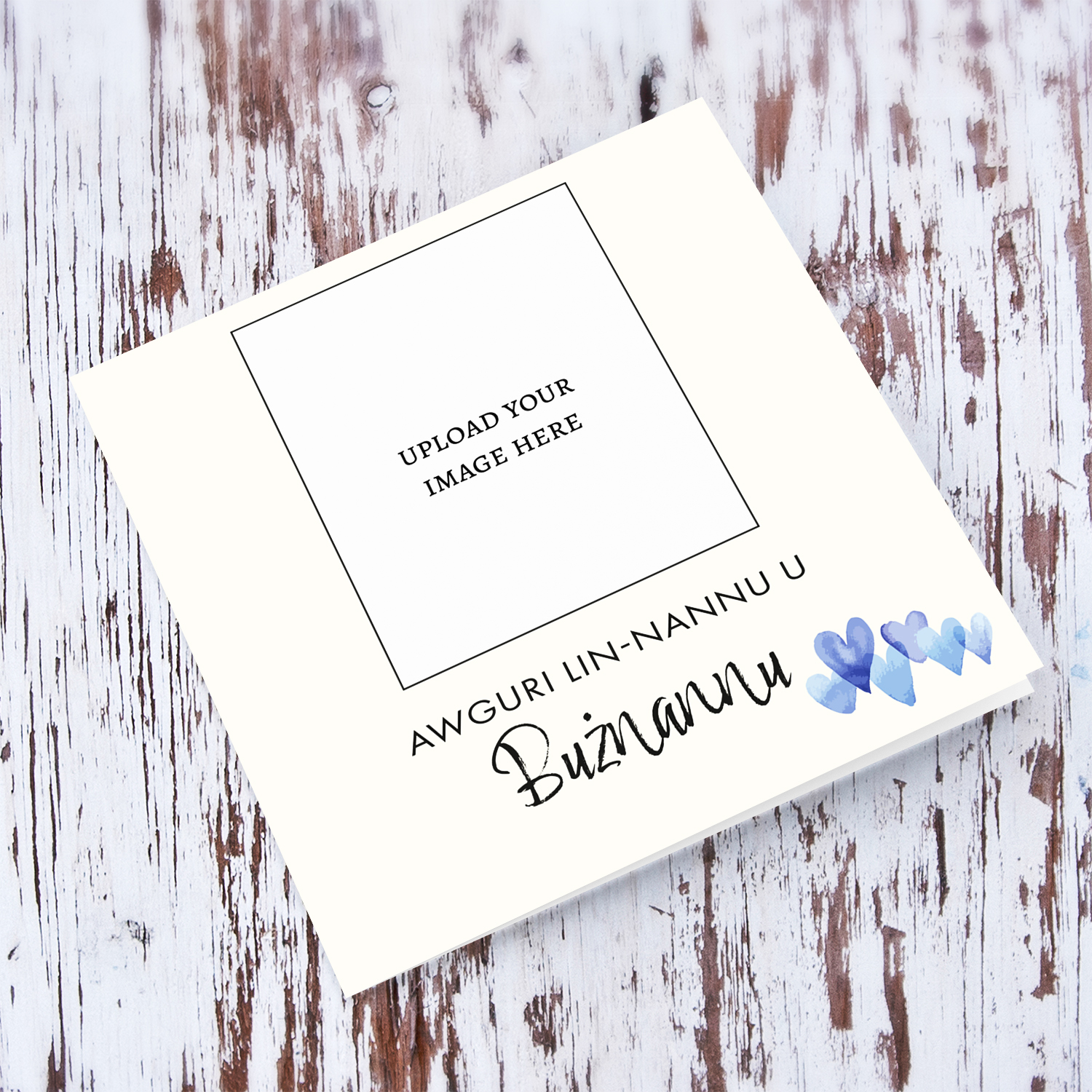 A minimalist photo birthday card for Grandpa & Great Grandpa with blue heart detail in Maltese 