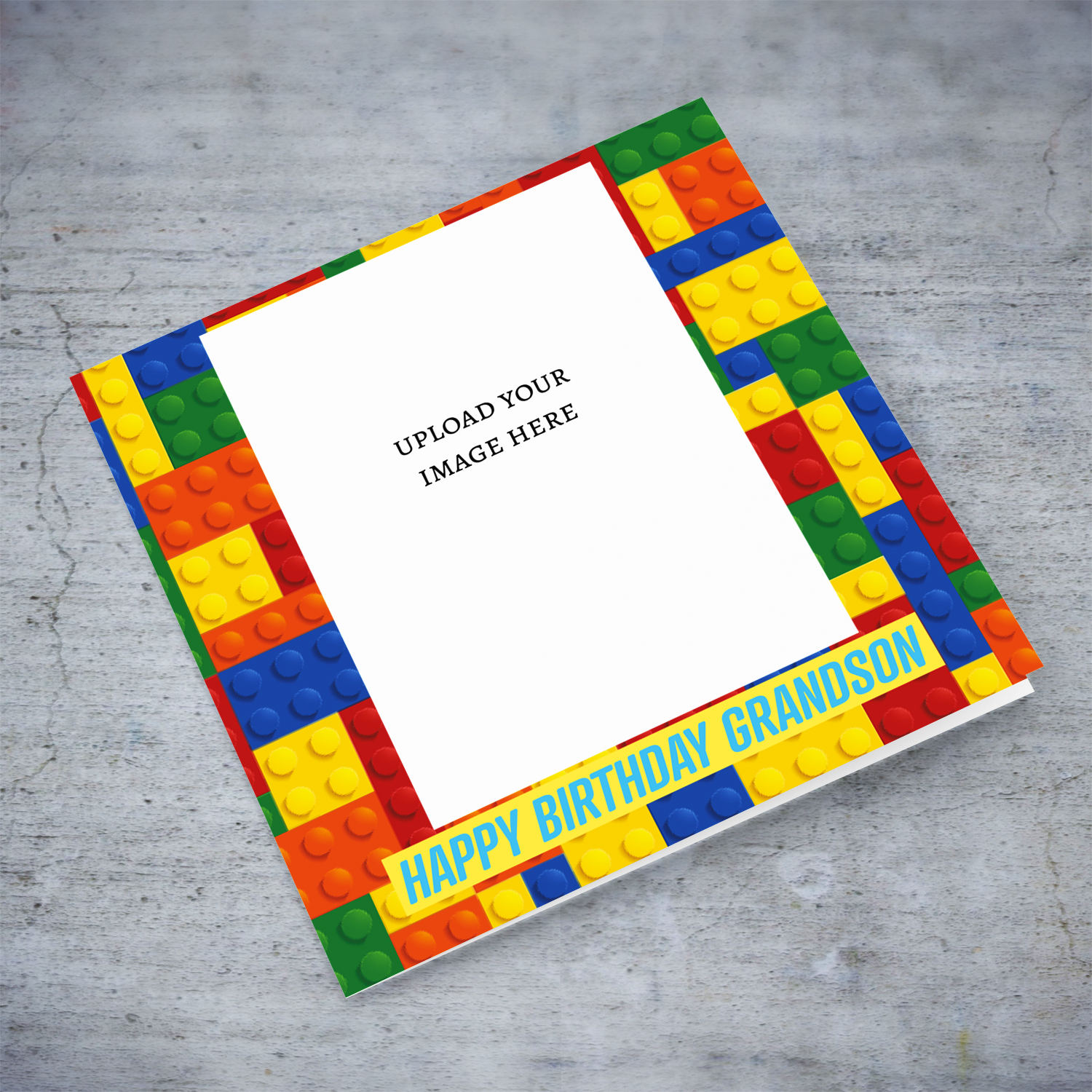 Colourful blocks themed photo birthday card for Grandson in English