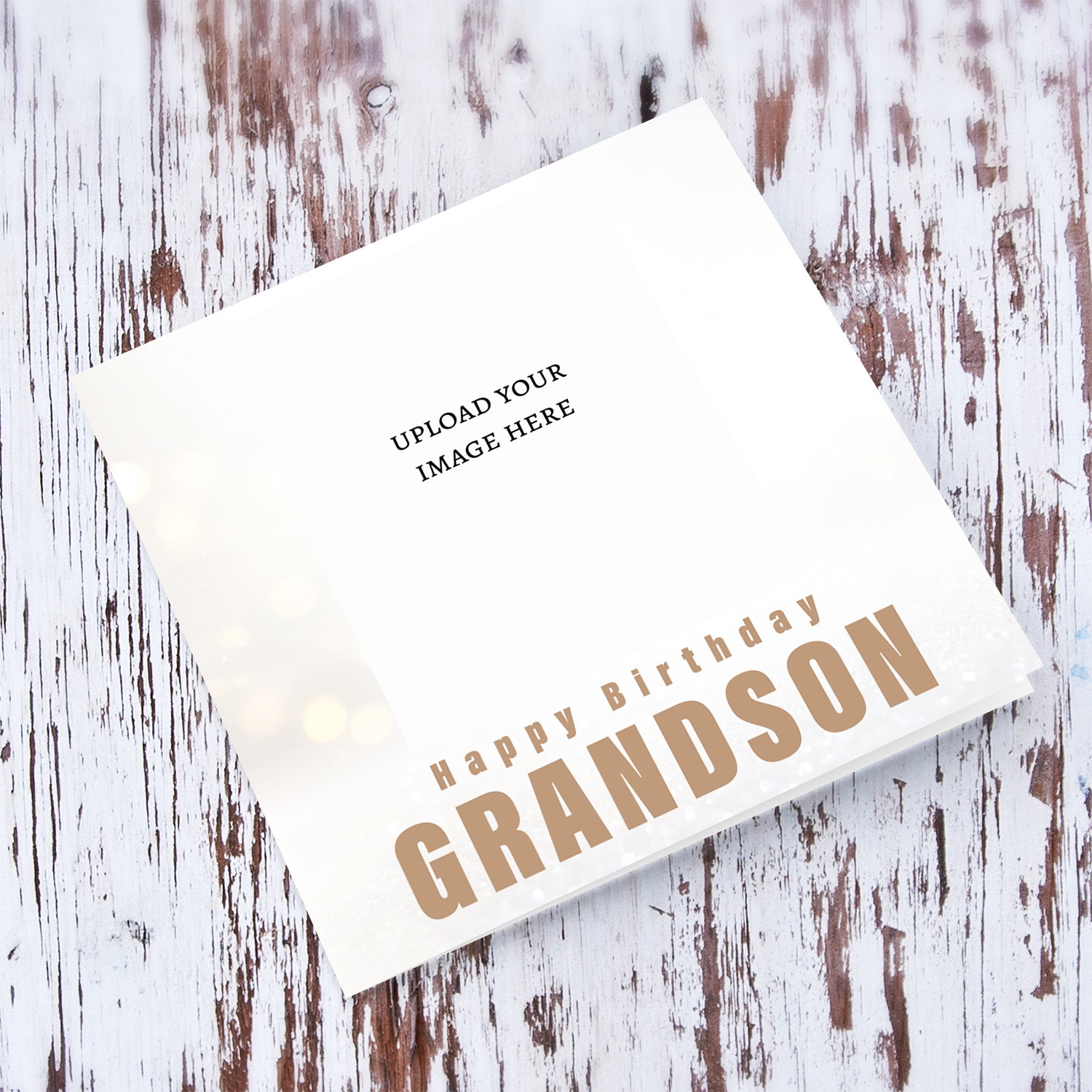 A photo birthday card for grandson in a light background with bokeh effect in English