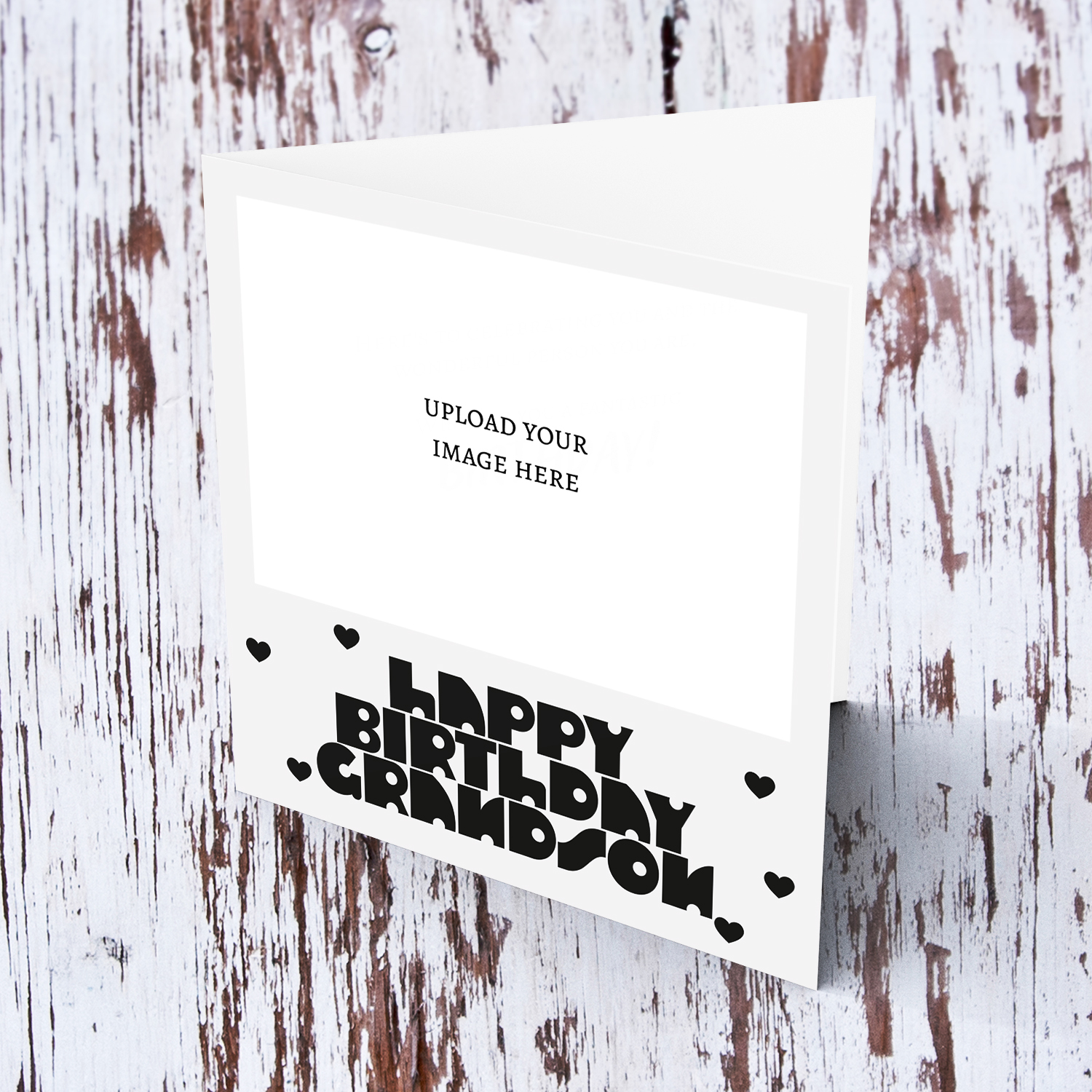 A cool font monochrome photo birthday card for grandson in a light gray background and black text in English