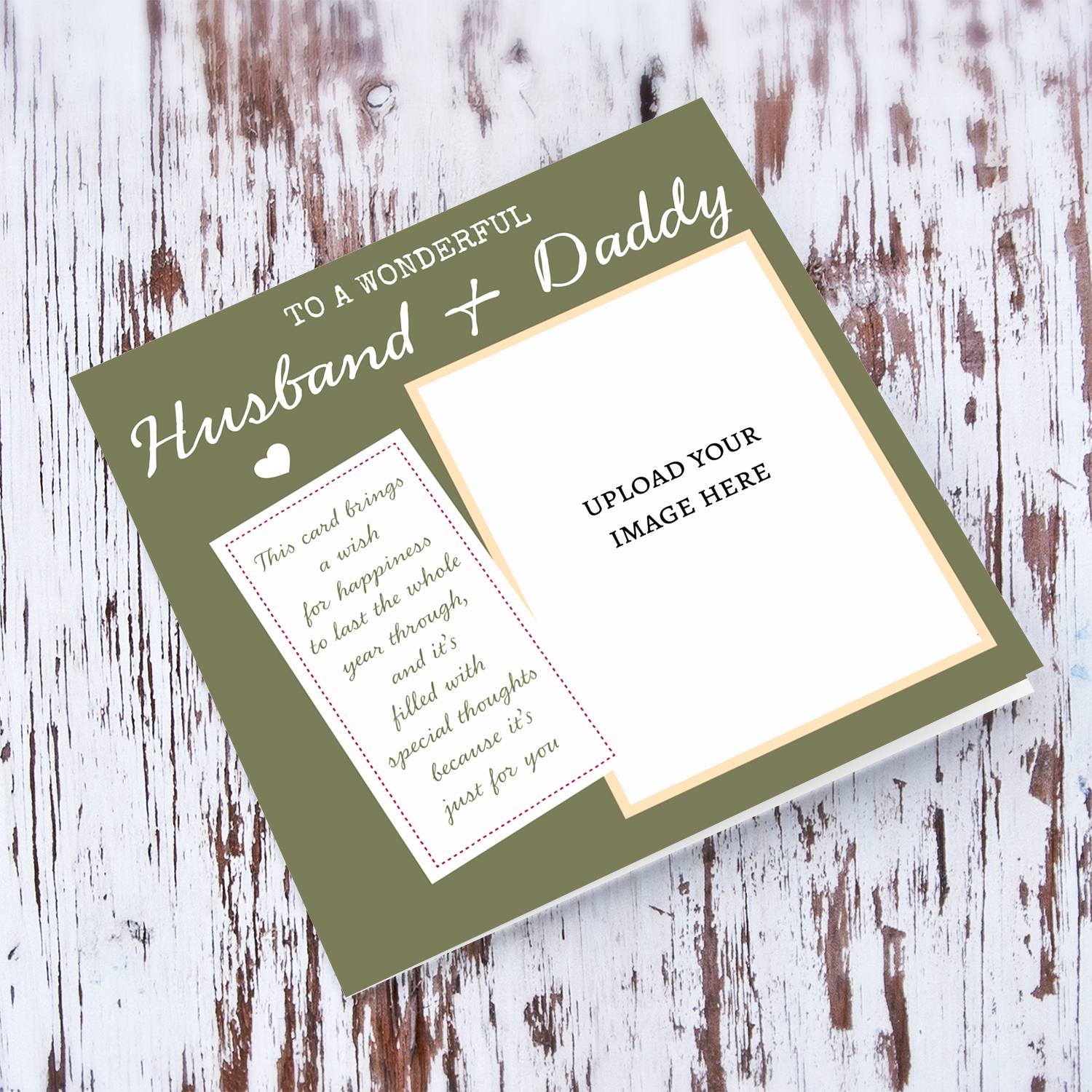 Photo birthday card for Husband & Daddy with a special message, in green background (English)