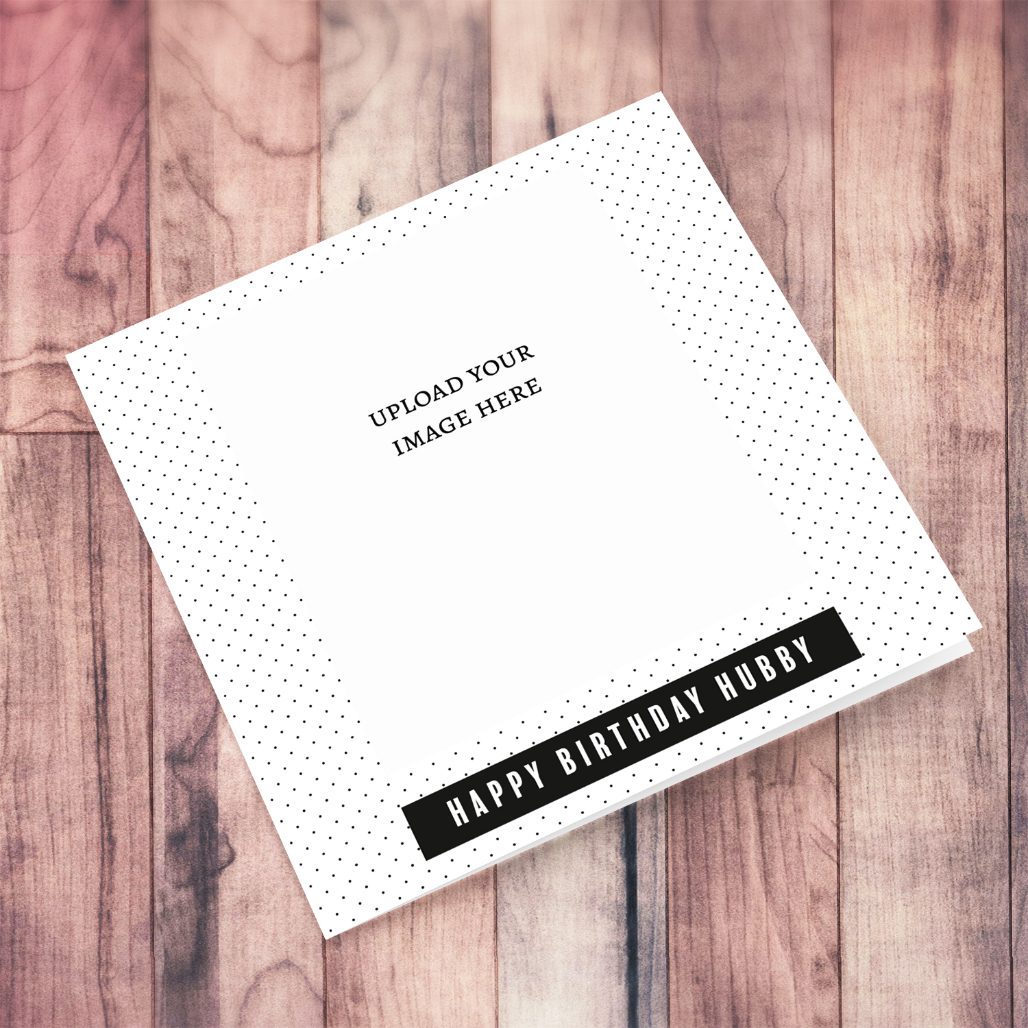 Monochrome photo birthday card for Husband in plain spotted background and black touch & white text in English