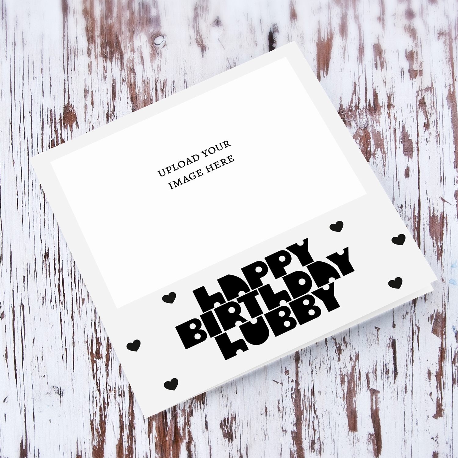 A cool font monochrome photo birthday card for husband in a light gray background and black text in English