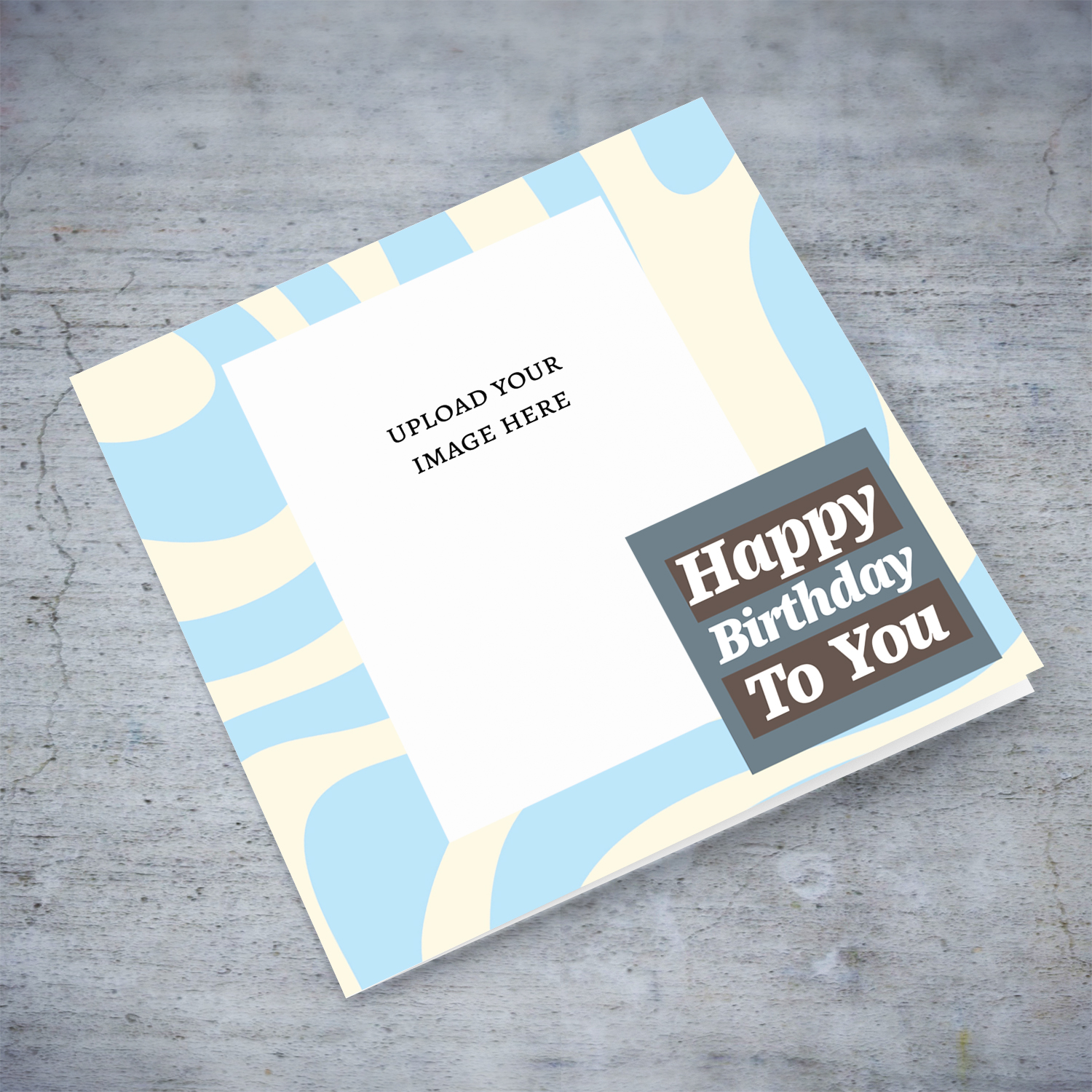 Light blue waves open photo birthday card in English 