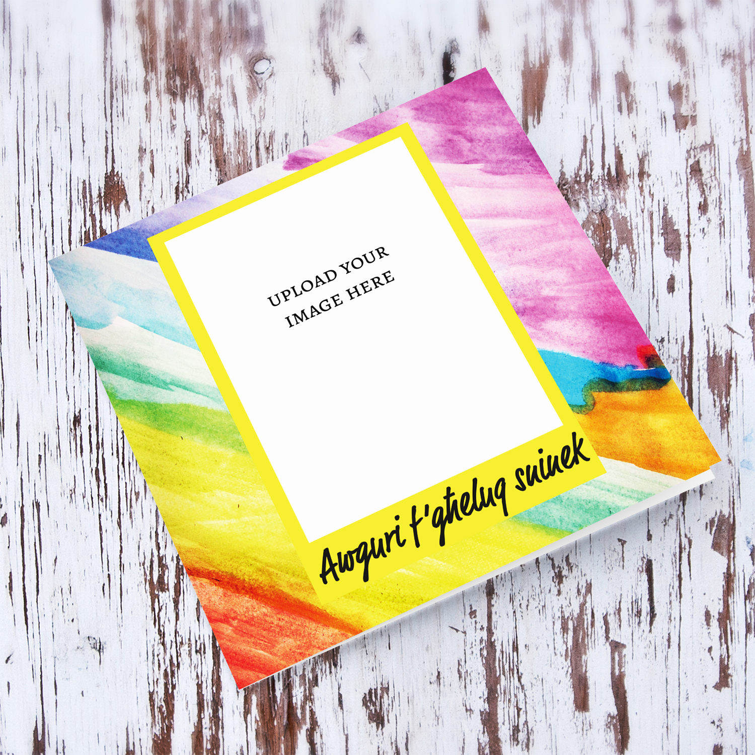 A colourful open birthday card featuring a watercolour background in Maltese
