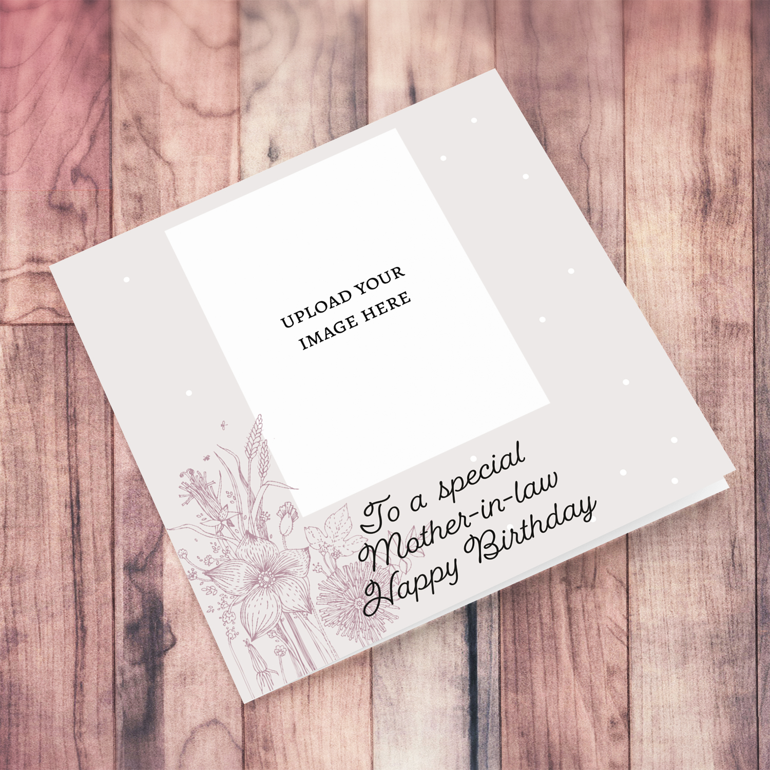 Neutral colour photo birthday card with flowers to Mother-in-law in English