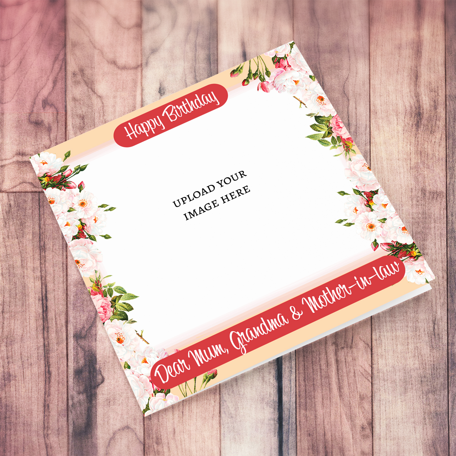 Floral themed photo birthday card for Mum, Grandma & Mother in lawin English