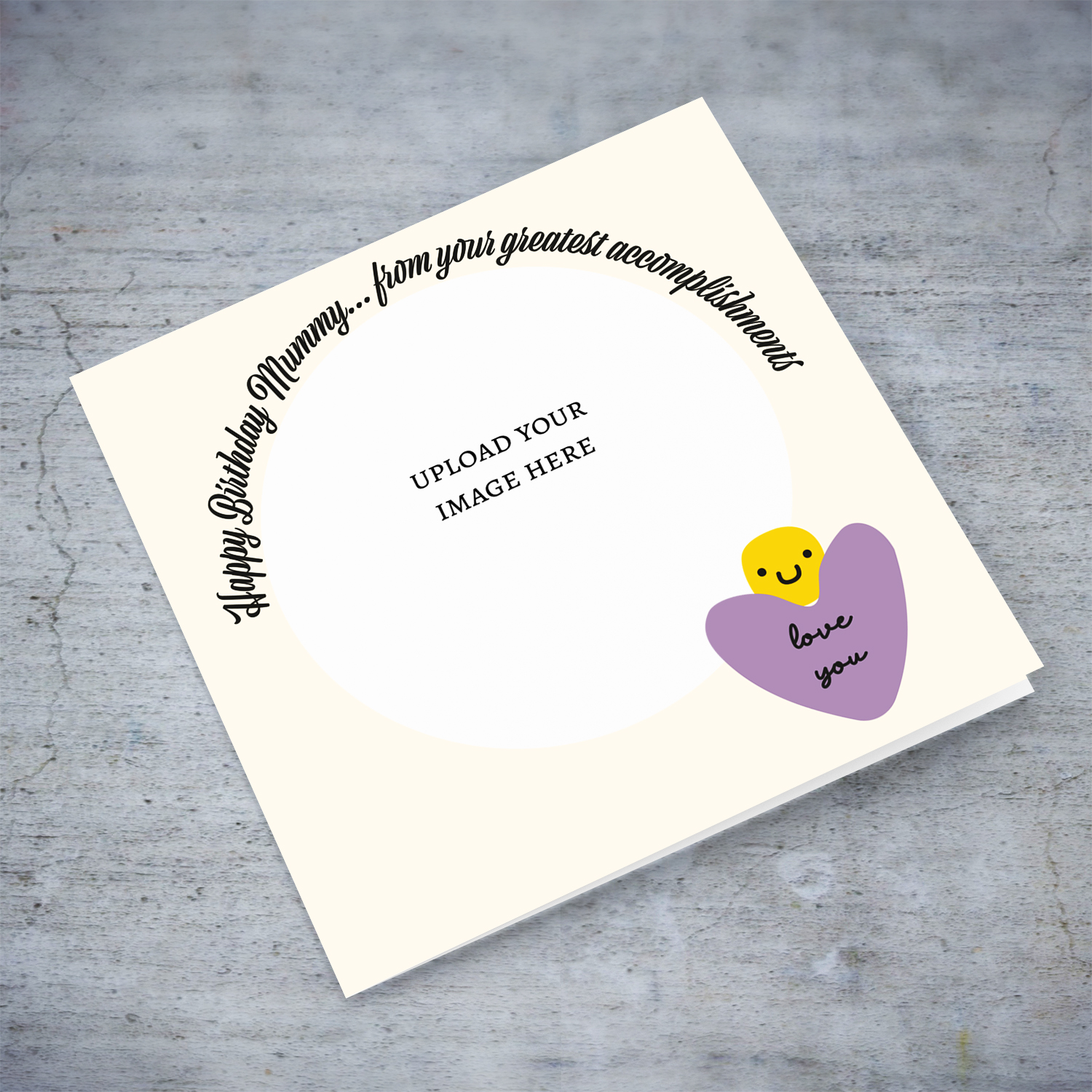 Cute and funny photo birthday card for mother - from your greatest accomplishments in English (Plural) 