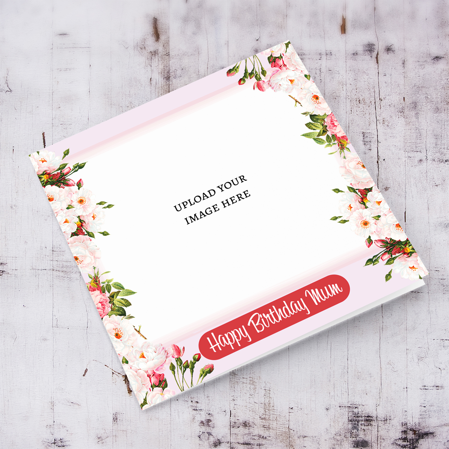 Floral themed photo birthday card for Mum in English